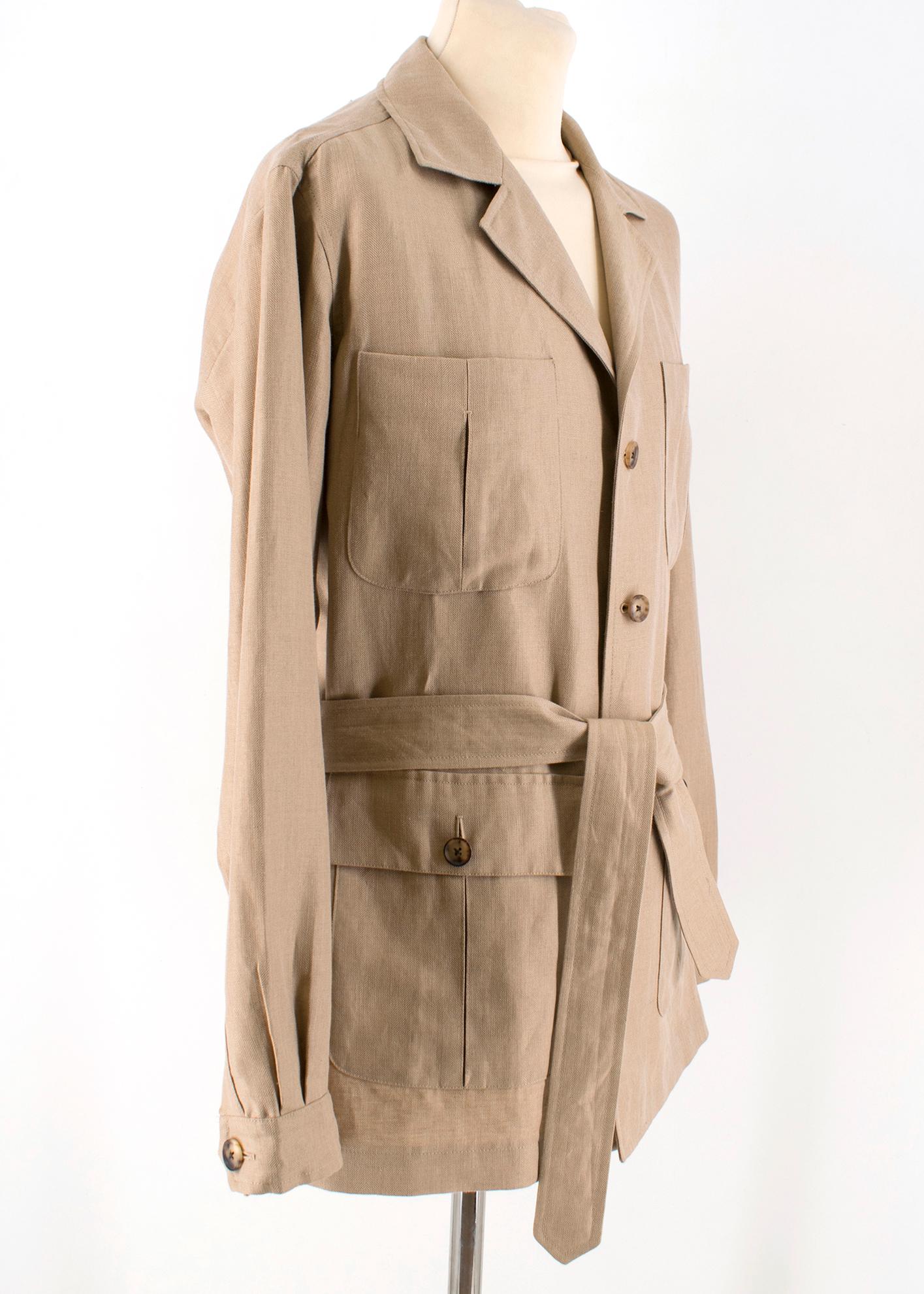 Caruso Beige Extra Fine Camel-hair Jacket

- Beige jacket
- Extra fine camel-hair
- Lightweight
- Notch lapels
- Centre-front buttons fastening
- Chest patch pockets
- Front flap buttoned pockets
- Long sleeved buttoned cuffs
- Belt loops, waist