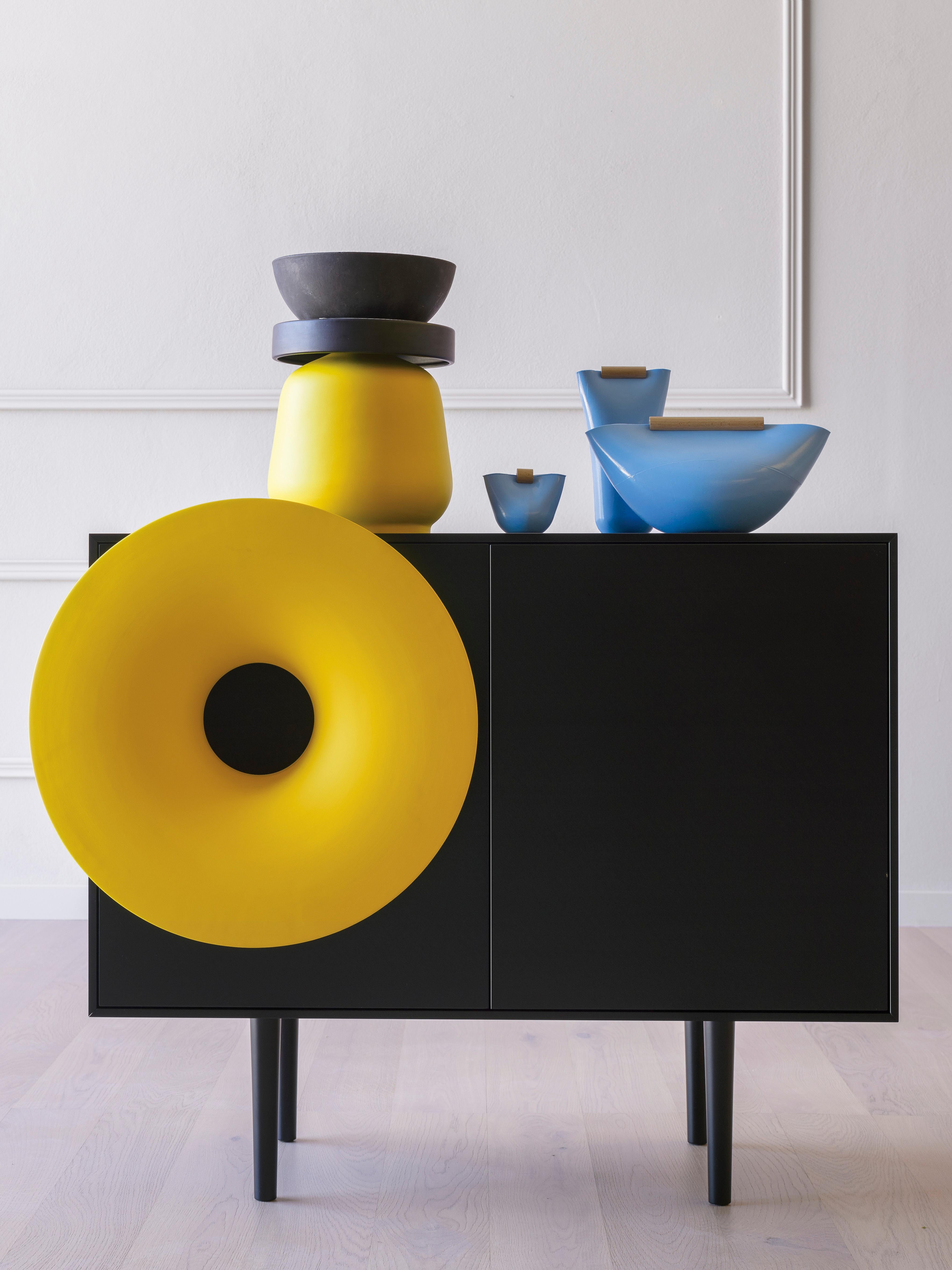 Caruso Cabinet in Black Ash with Orange Ceramic by Paolo Cappello For Sale 8