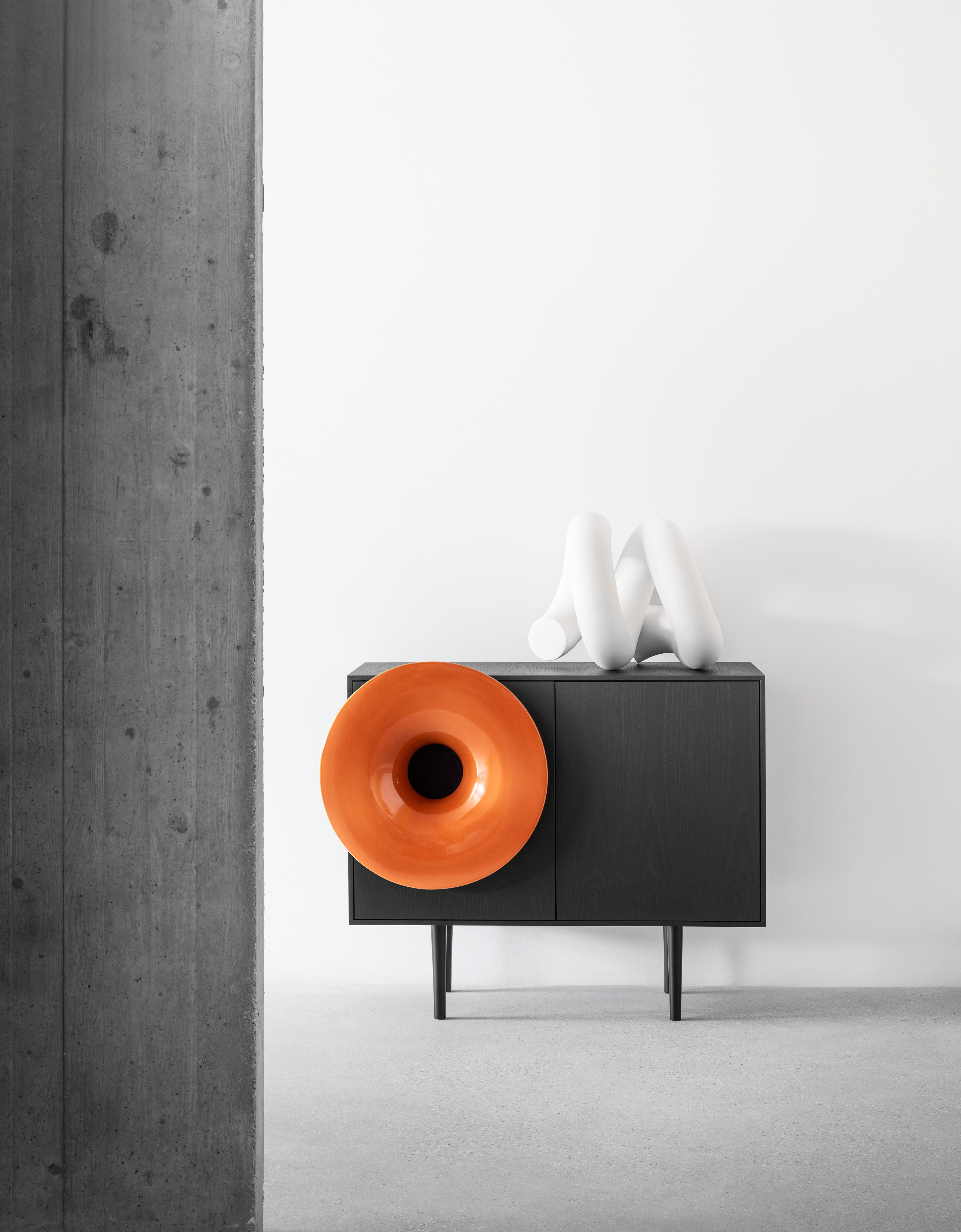 Wood Caruso Cabinet in Black Ash with Orange Ceramic by Paolo Cappello For Sale