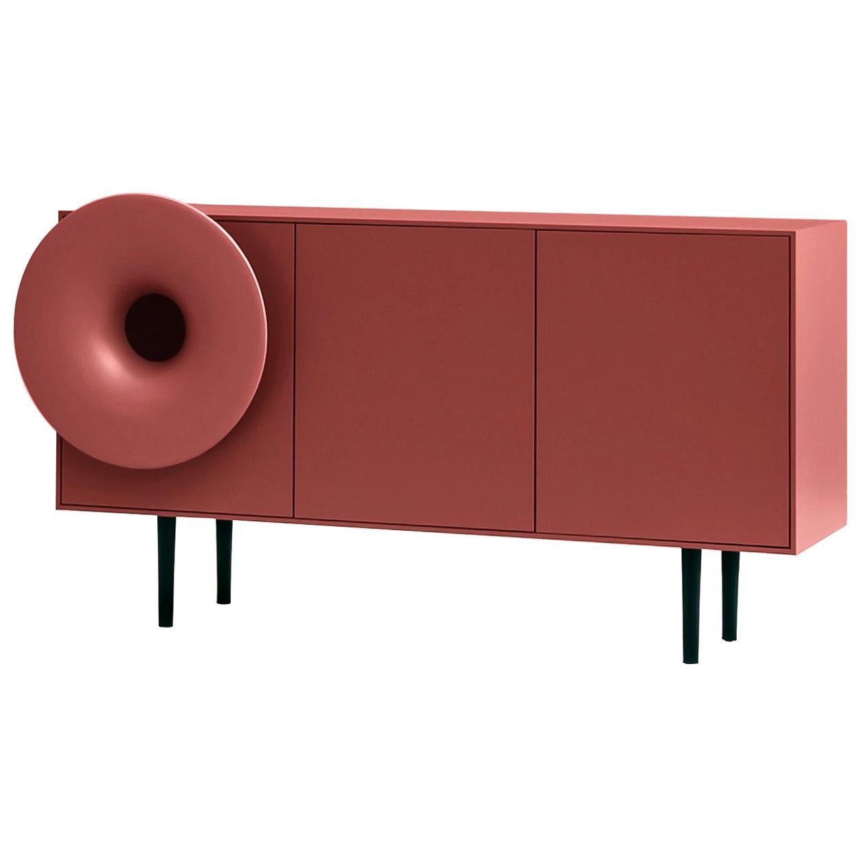 Caruso Large Cabinet in Lacquered Red Marsala and Black Legs, by Paolo Cappello