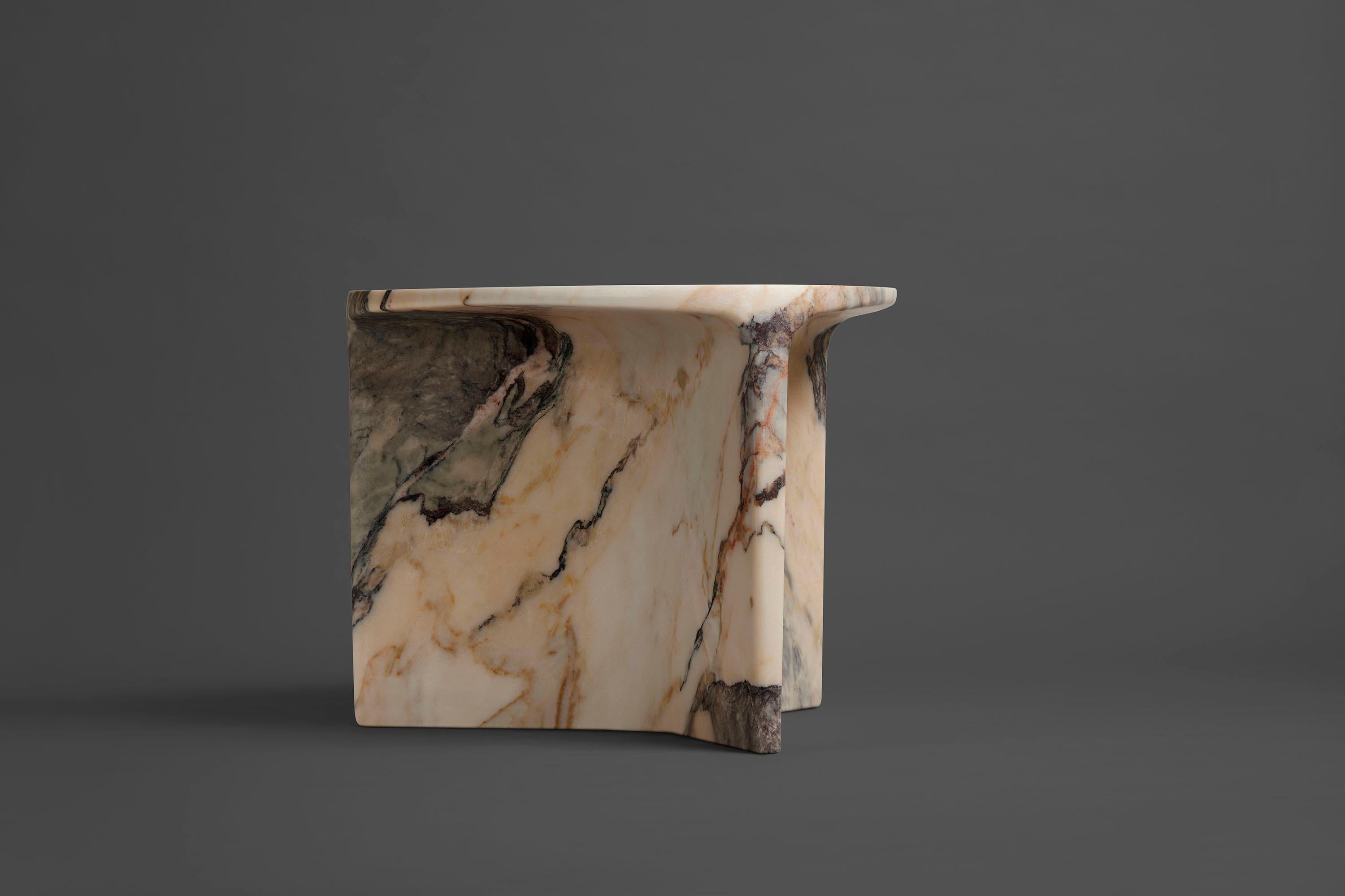 Chinese Carv Occasional Table in Calacatta Viola marble by Daniel Fintzi for Formar For Sale