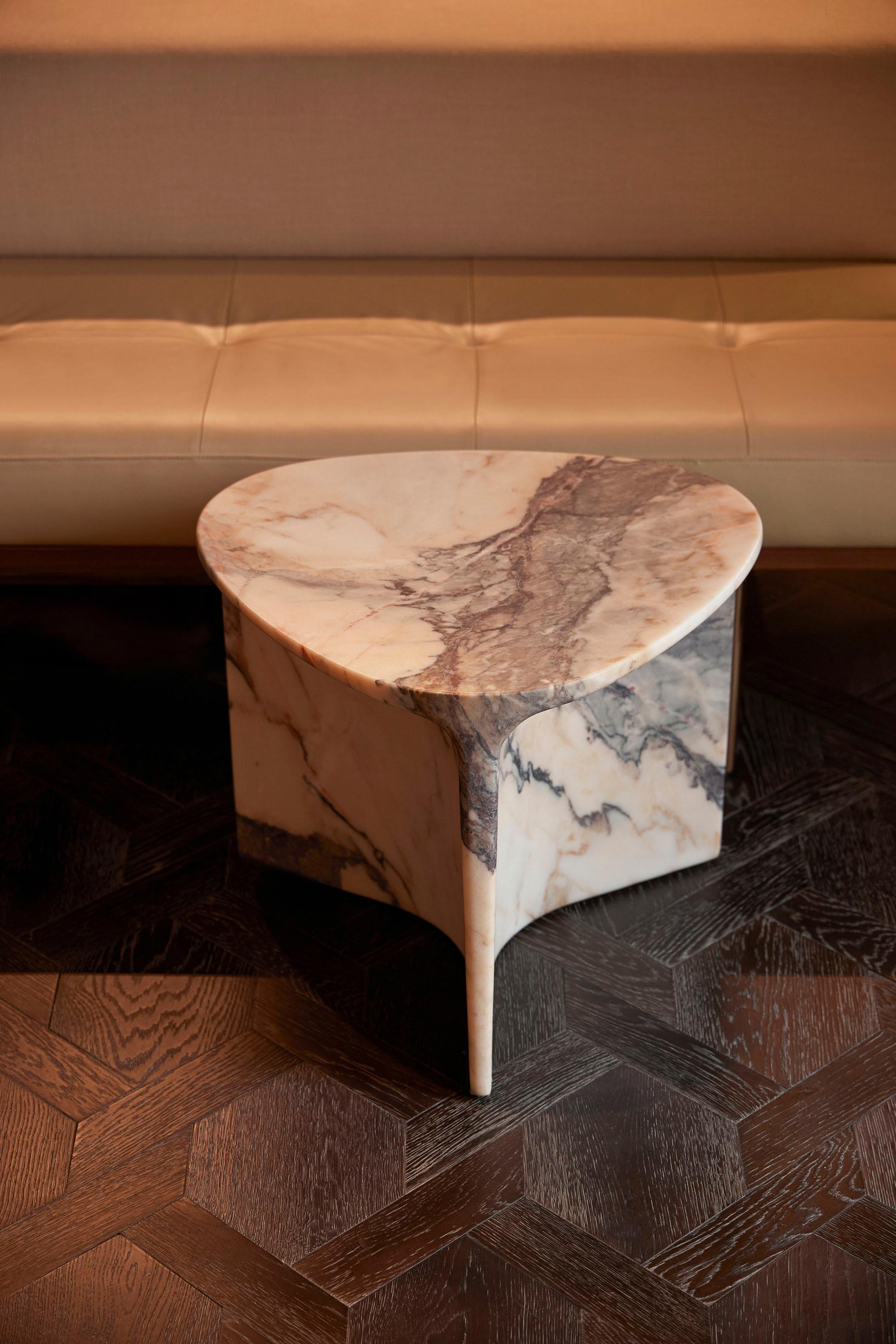 Carved Carv Occasional Table in Calacatta Viola marble by Daniel Fintzi for Formar For Sale