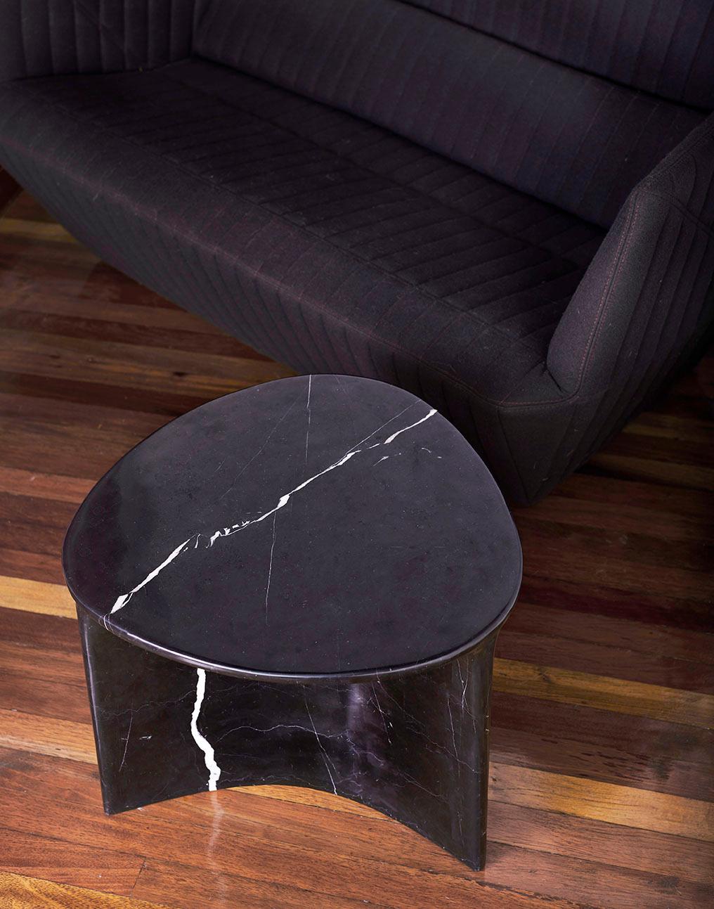 Chinese Carv Occasional Table in Nero Marquina Marble by Daniel Fintzi for Formar For Sale