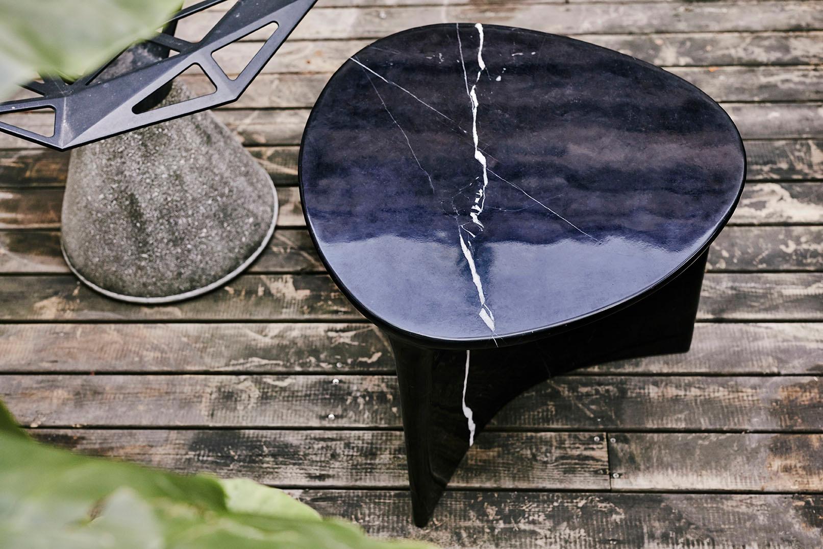 Carved Carv Occasional Table in Nero Marquina Marble by Daniel Fintzi for Formar For Sale