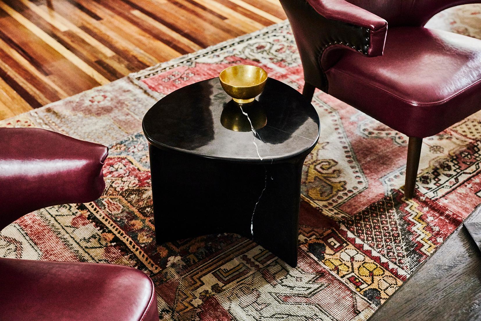 Contemporary Carv Occasional Table in Nero Marquina Marble by Daniel Fintzi for Formar For Sale