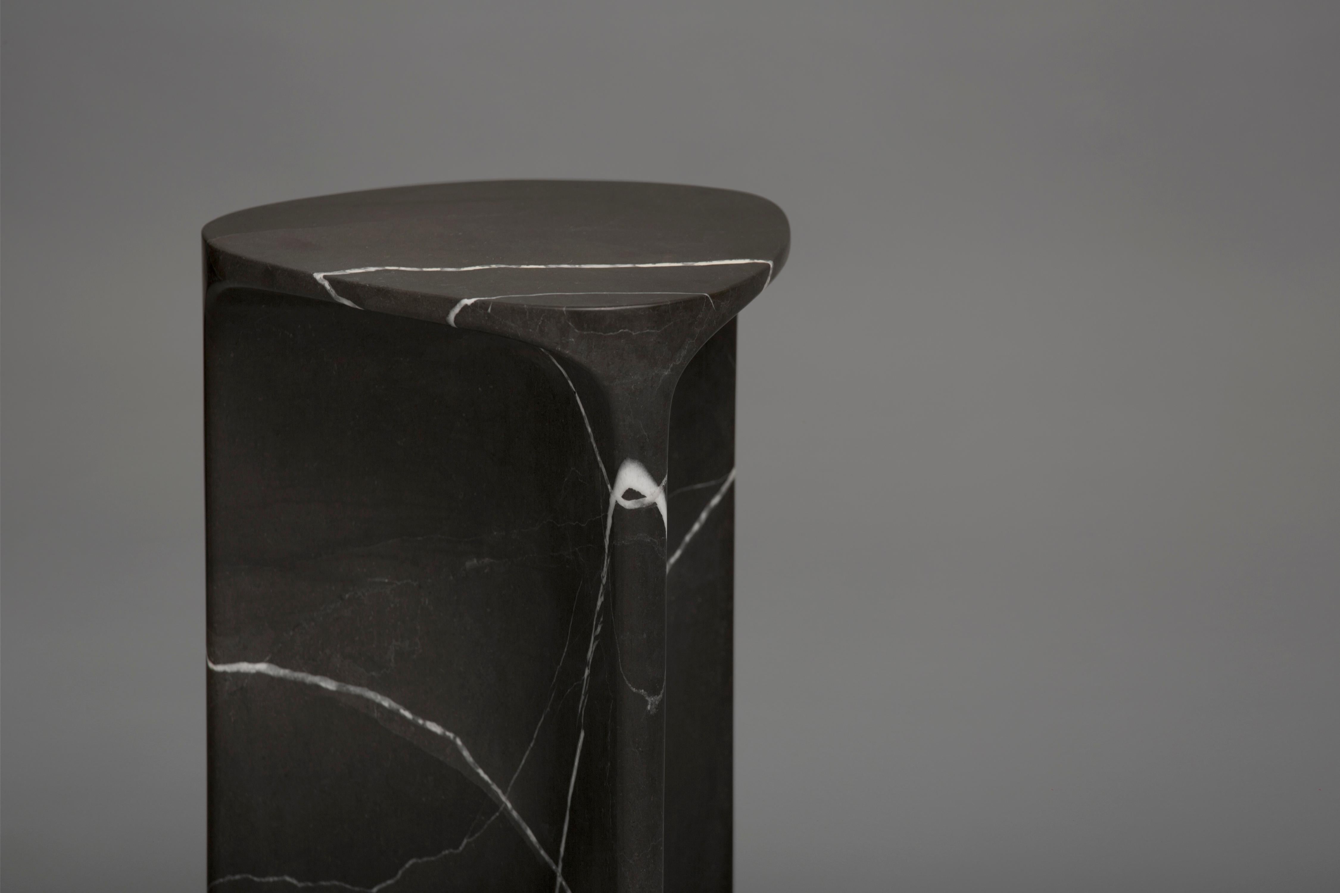 Chinese Carv Tall Table in Nero Marquina Marble by Daniel Fintzi for Formar For Sale