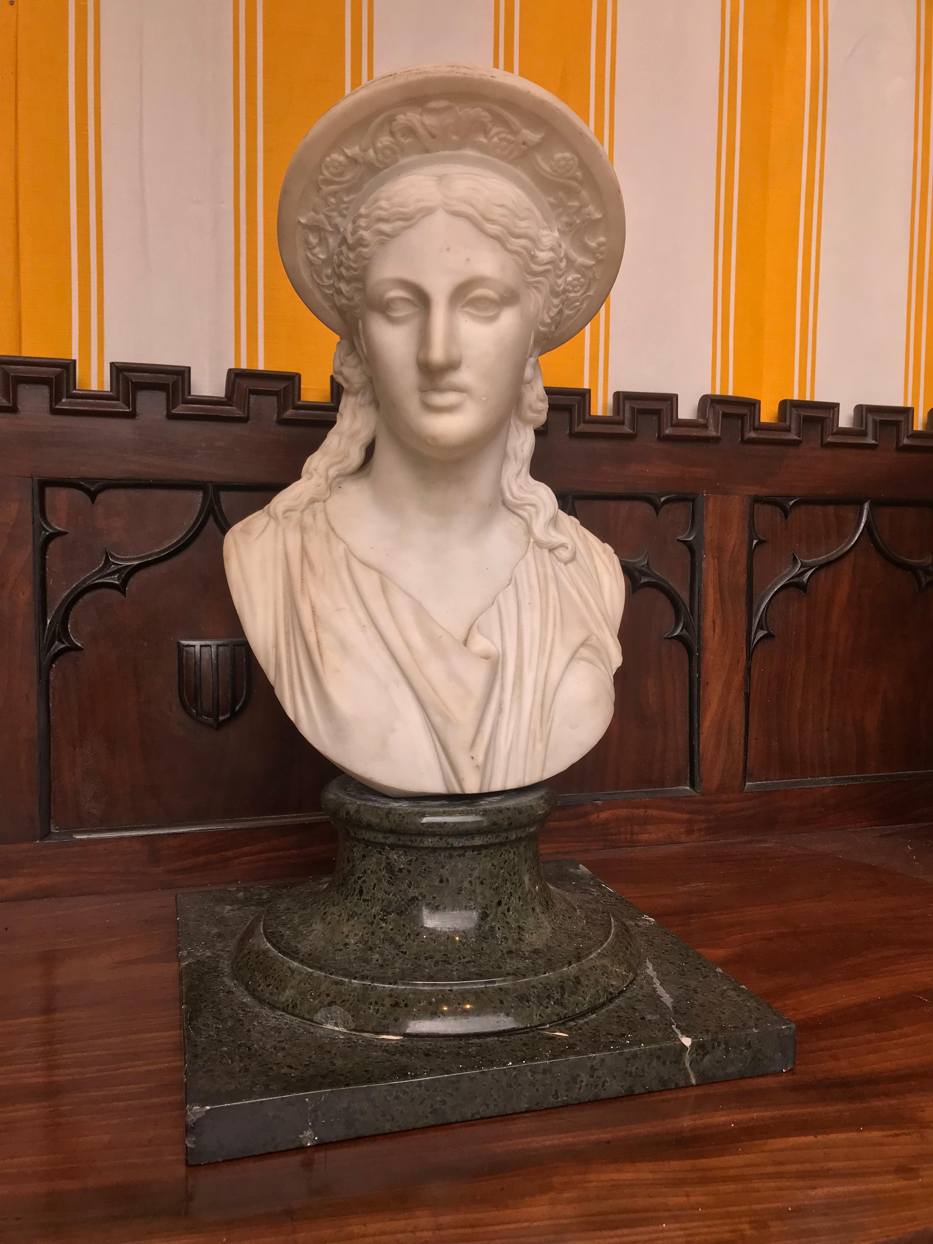 Marble Bust of Ceres Signed by Clerici, Roma 1900

--Beautifully executed signed. On later serpentine marble plinth