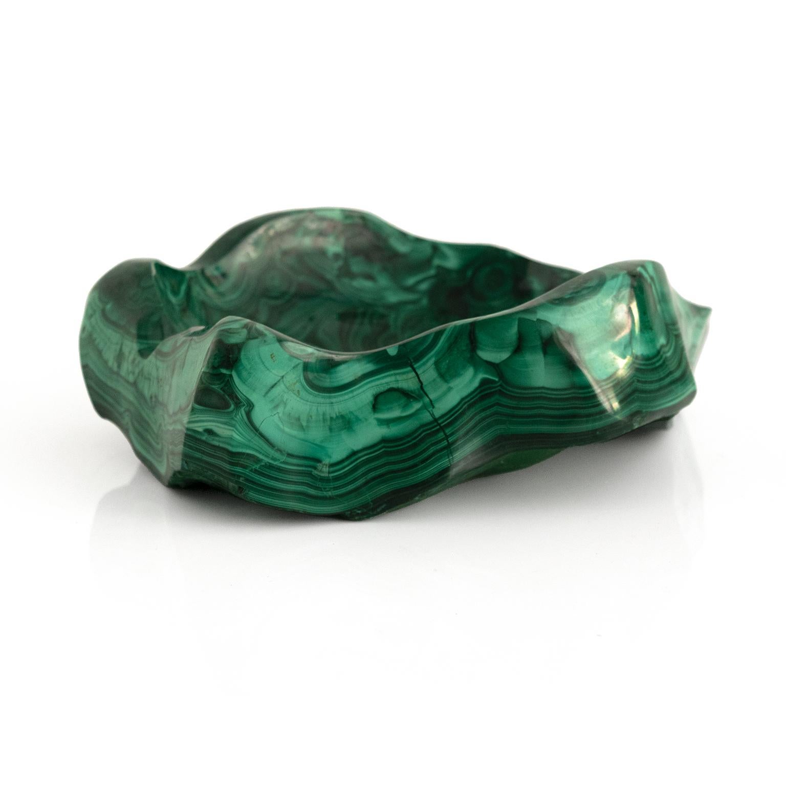 Mid-Century Modern Carve Stone Bowl Made from a Single Piece of Malachite For Sale