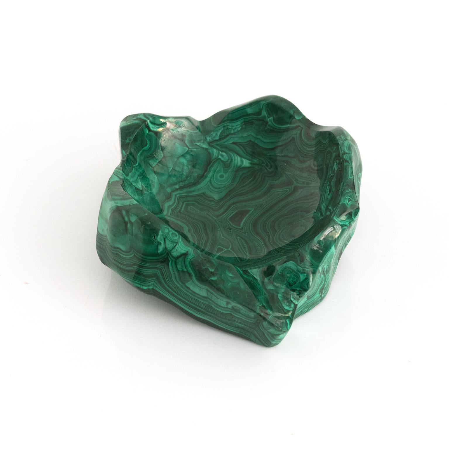 European Carve Stone Bowl Made from a Single Piece of Malachite For Sale