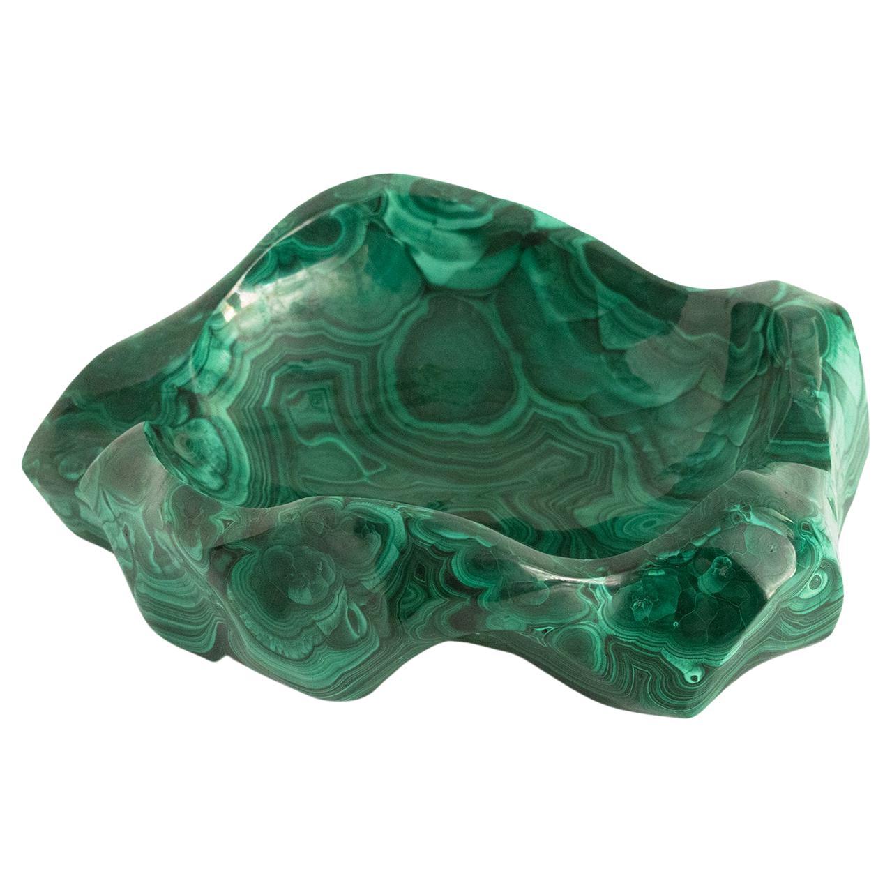Carve Stone Bowl Made from a Single Piece of Malachite For Sale