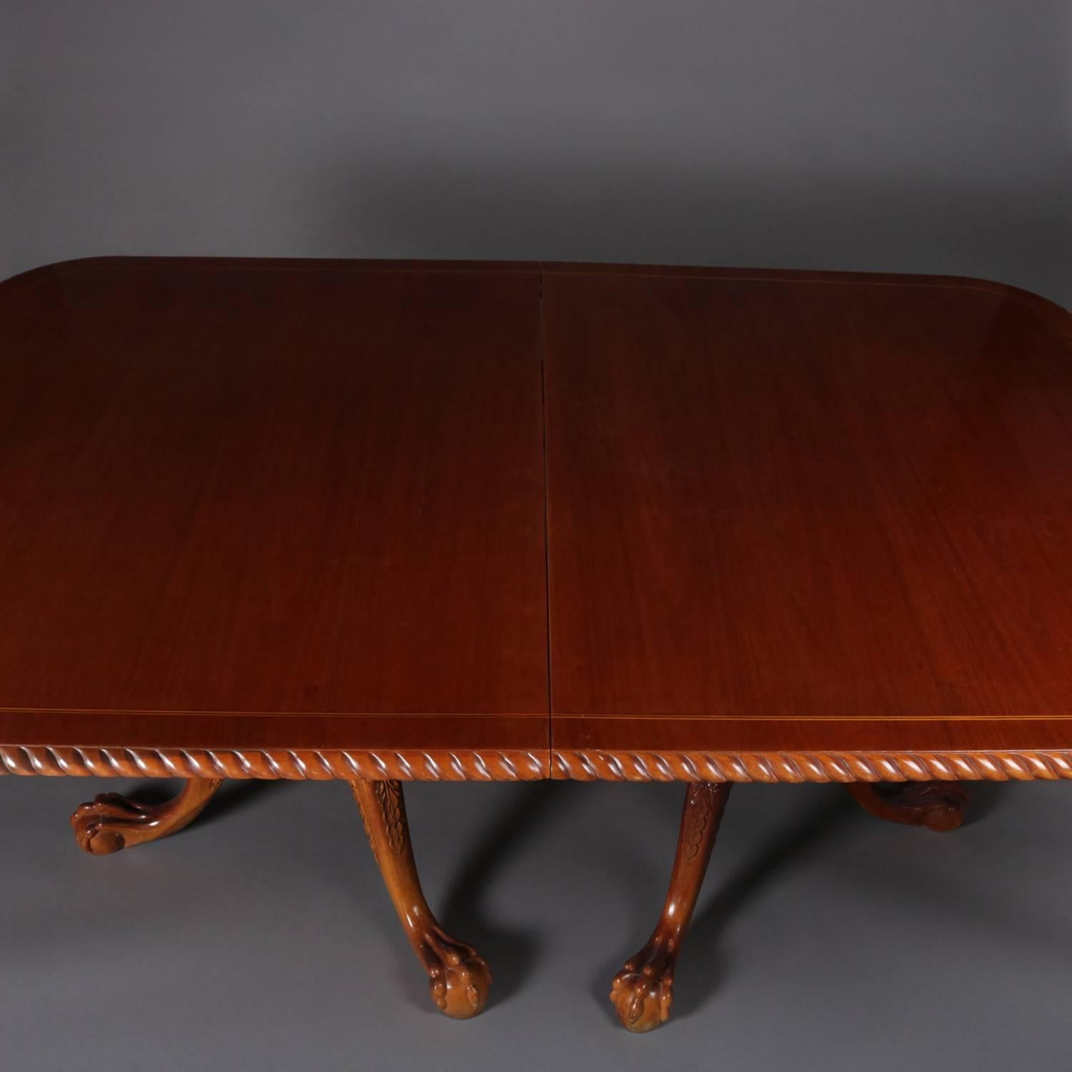 Carved and Inlay Baker School Mahogany Chippendale Style Pedestal Dining Table In Good Condition In Big Flats, NY