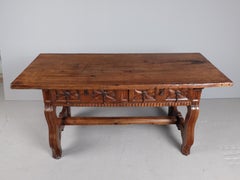 Carved 17th Century Two-Drawer Spanish Library Table