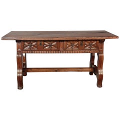 Carved 17th Century Two-Drawer Spanish Library Table