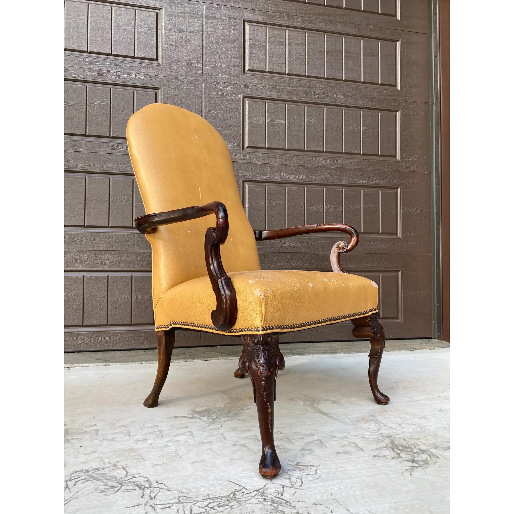 Carved 19th C. English Georgian Queen Anne Arm Chair For Sale 4