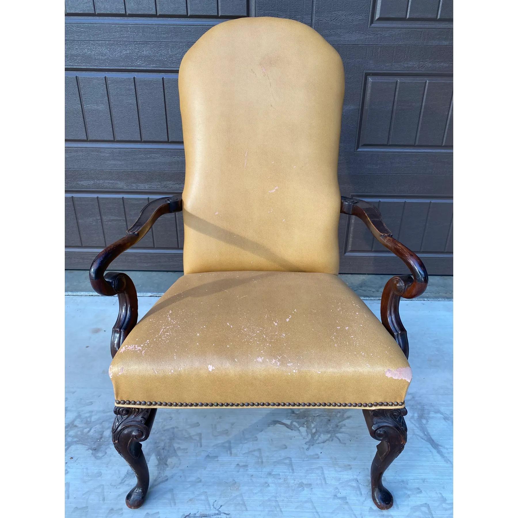 Carved 19th C. English Georgian Queen Anne Arm Chair For Sale 2