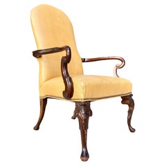 Carved 19th C. English Georgian Queen Anne Arm Chair