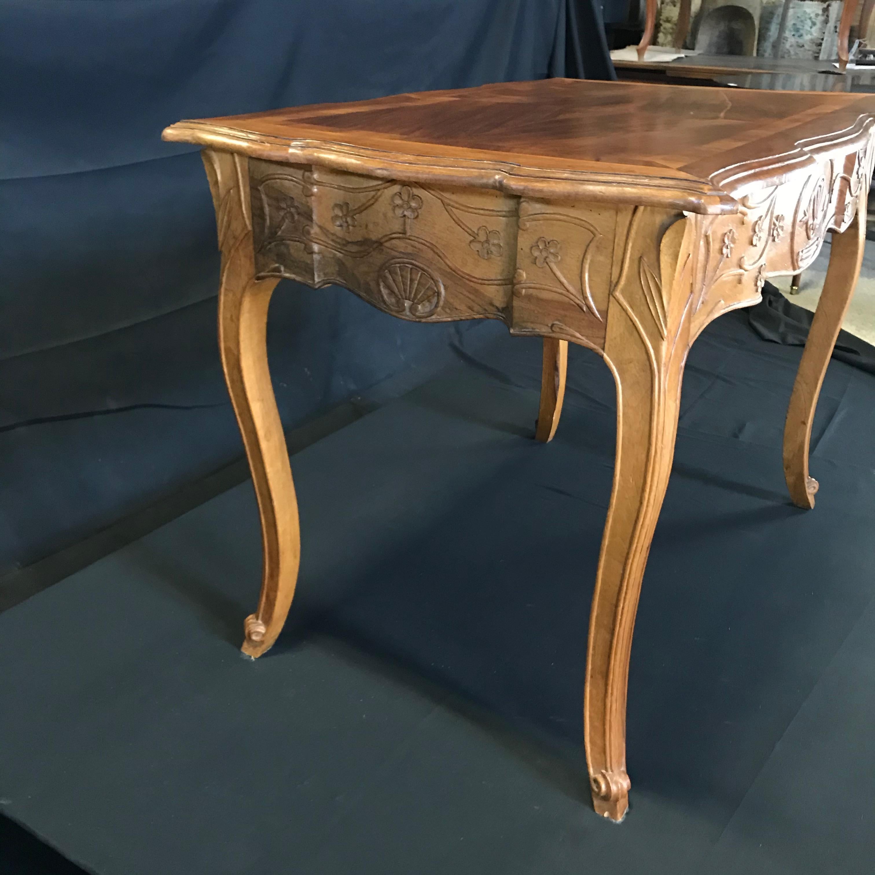 Walnut Carved 19th Century Country French Writing Table Desk or Side Table