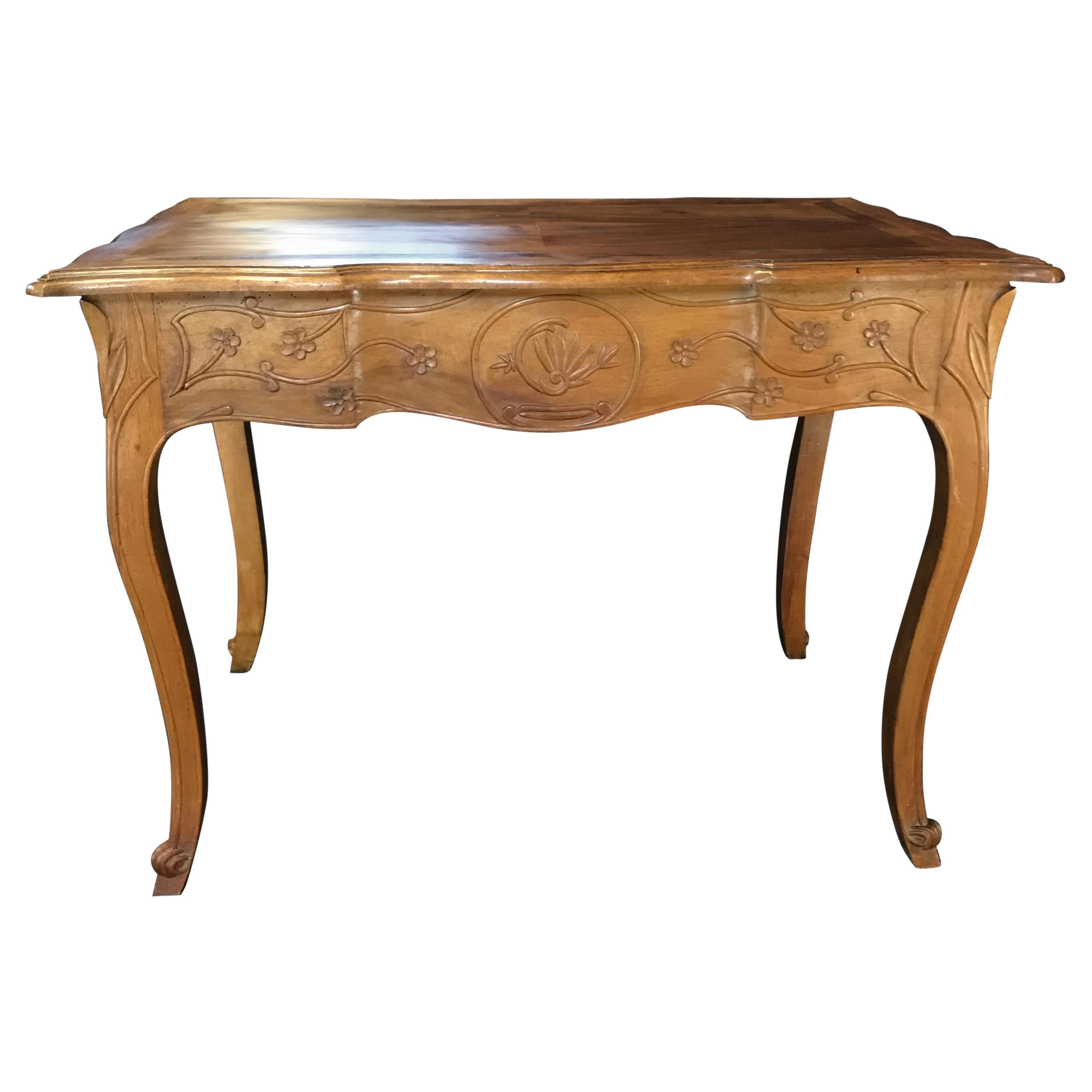Carved 19th Century Country French Writing Table Desk or Side Table