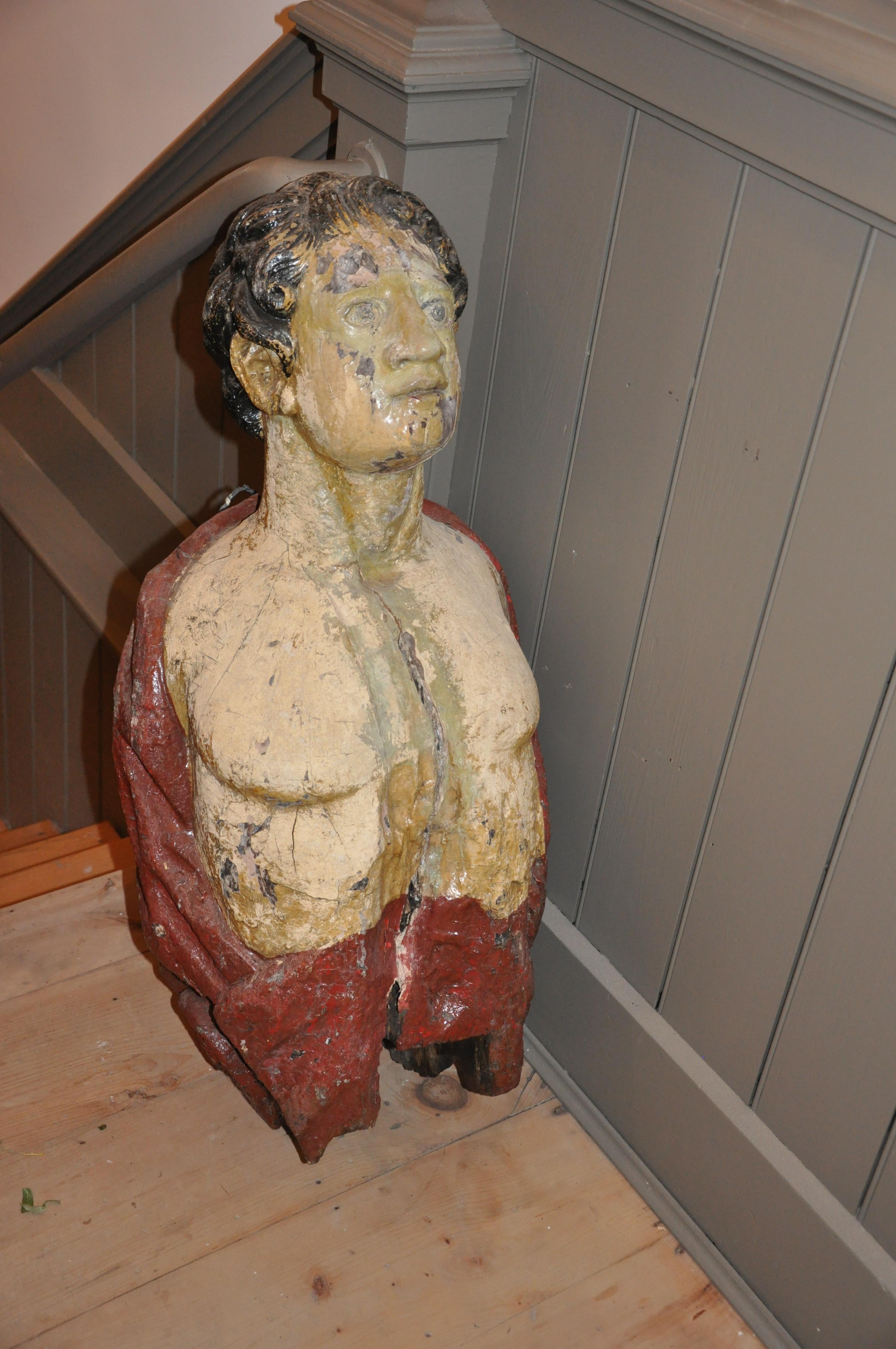 Oak Carved 19th Century English Ship's Figurehead of a Classical Male For Sale