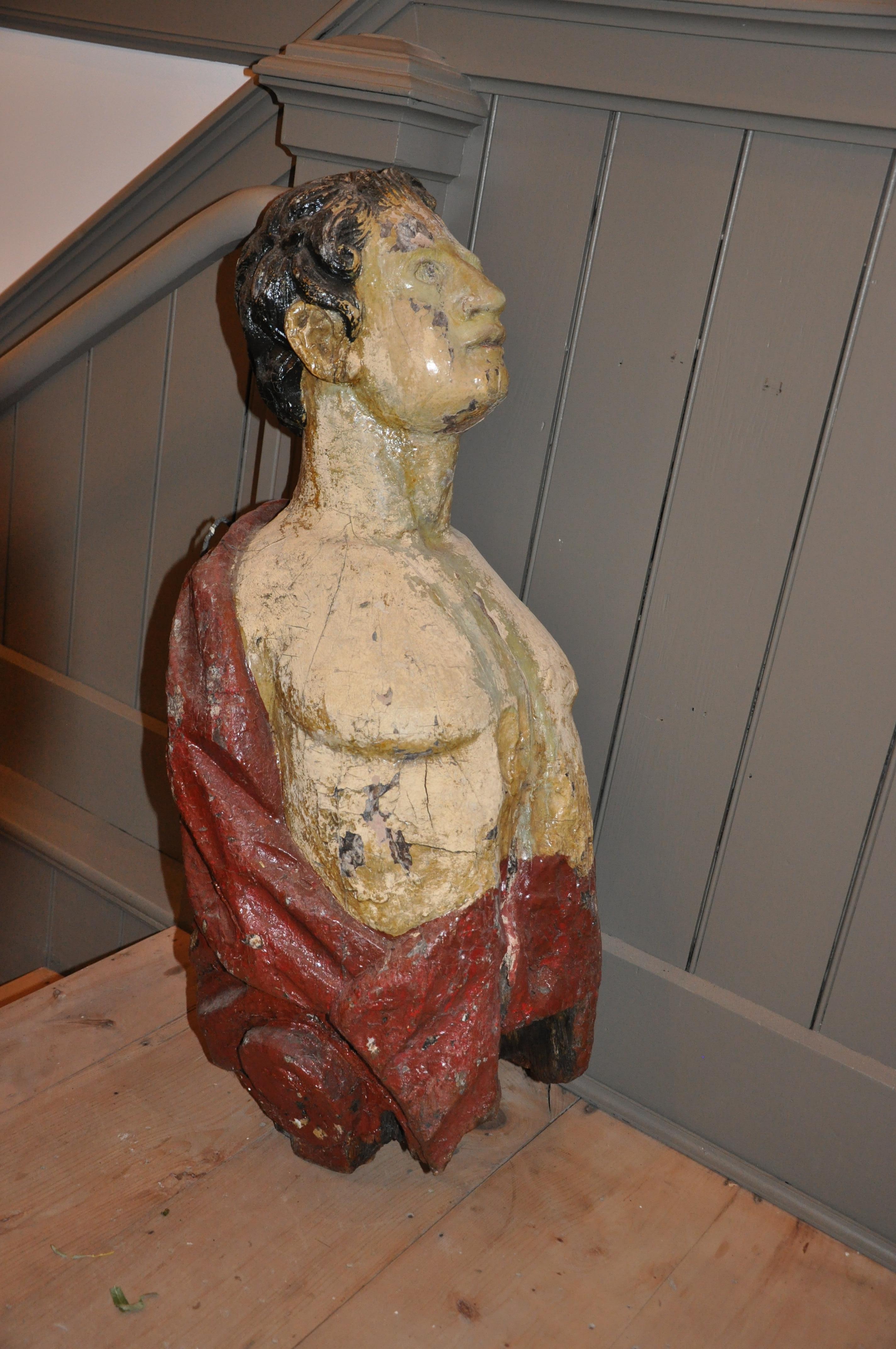 Carved 19th Century English Ship's Figurehead of a Classical Male For Sale 1