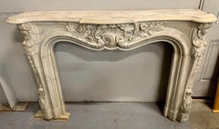 Carved 19th Century French Marble Mantel Mantle Fireplace Chimneypiece