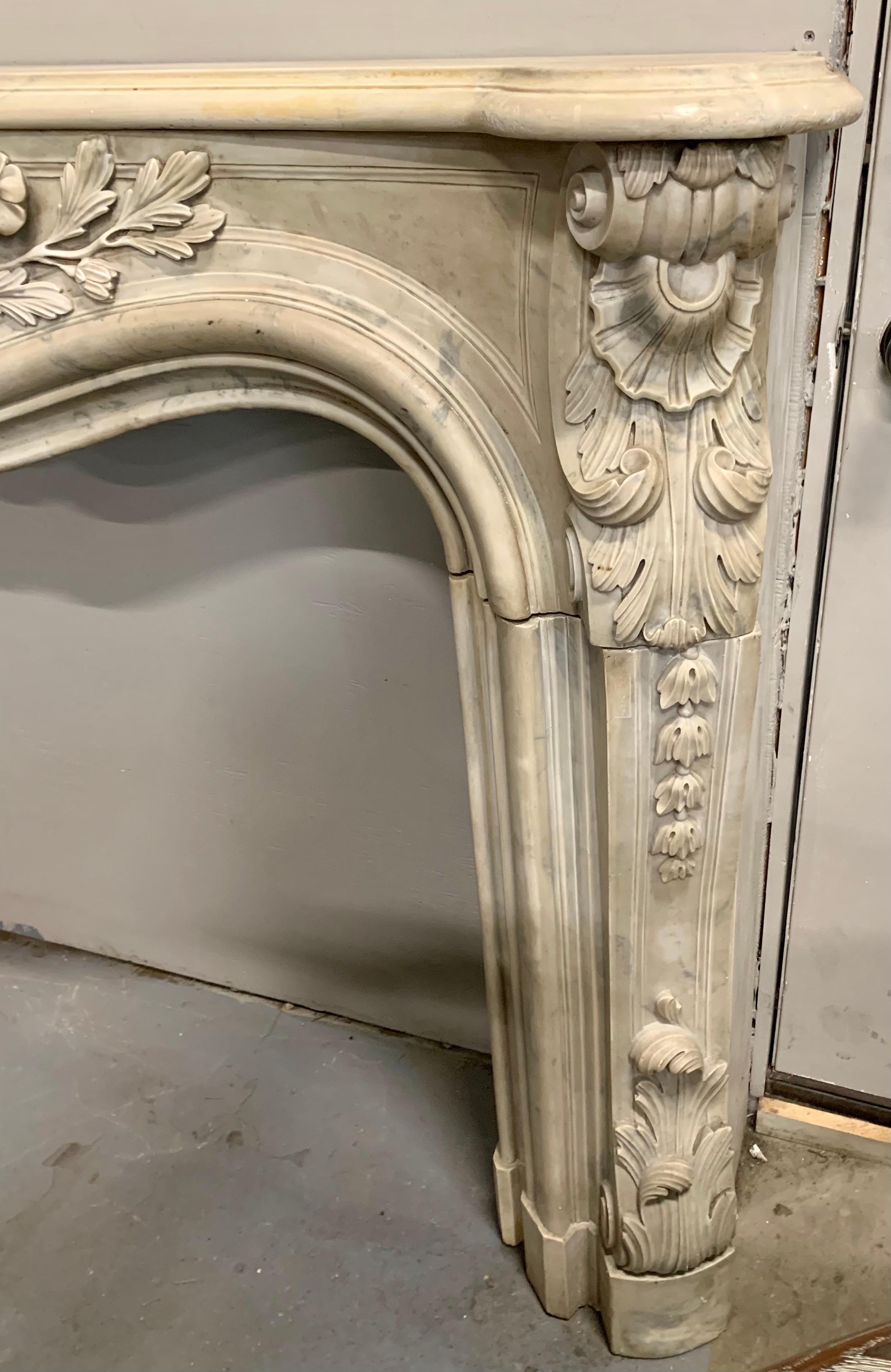 Carved 19th Century French Marble Mantel Mantle Fireplace Chimneypiece 5