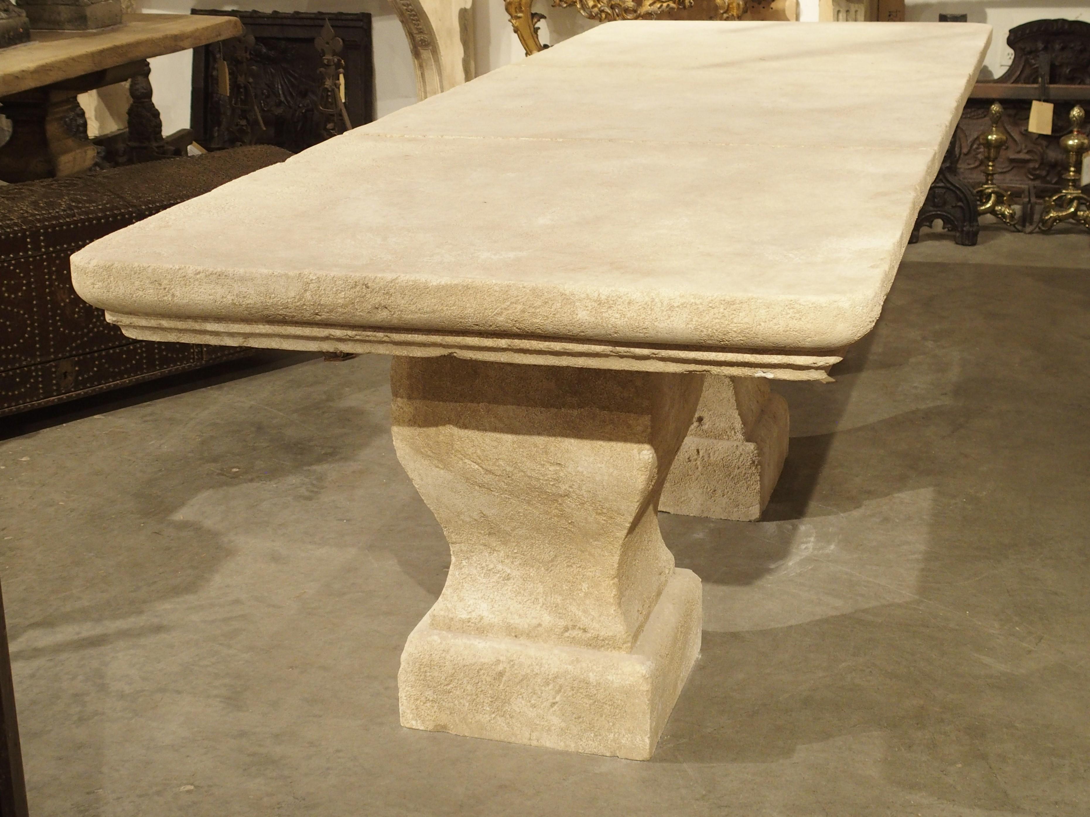Carved 3-Section Limestone Dining Table from Provence, France 3