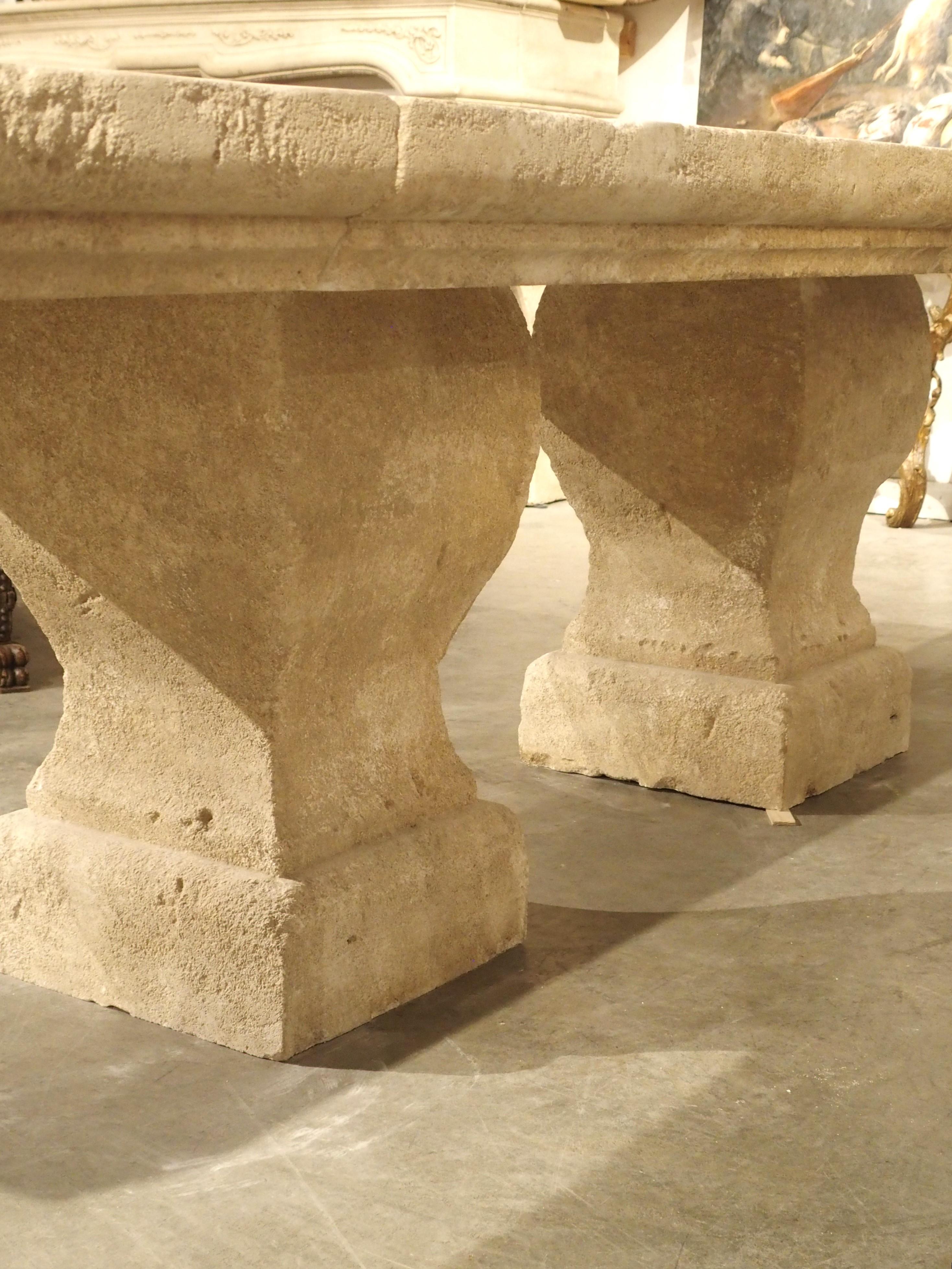 Carved 3-Section Limestone Dining Table from Provence, France 5