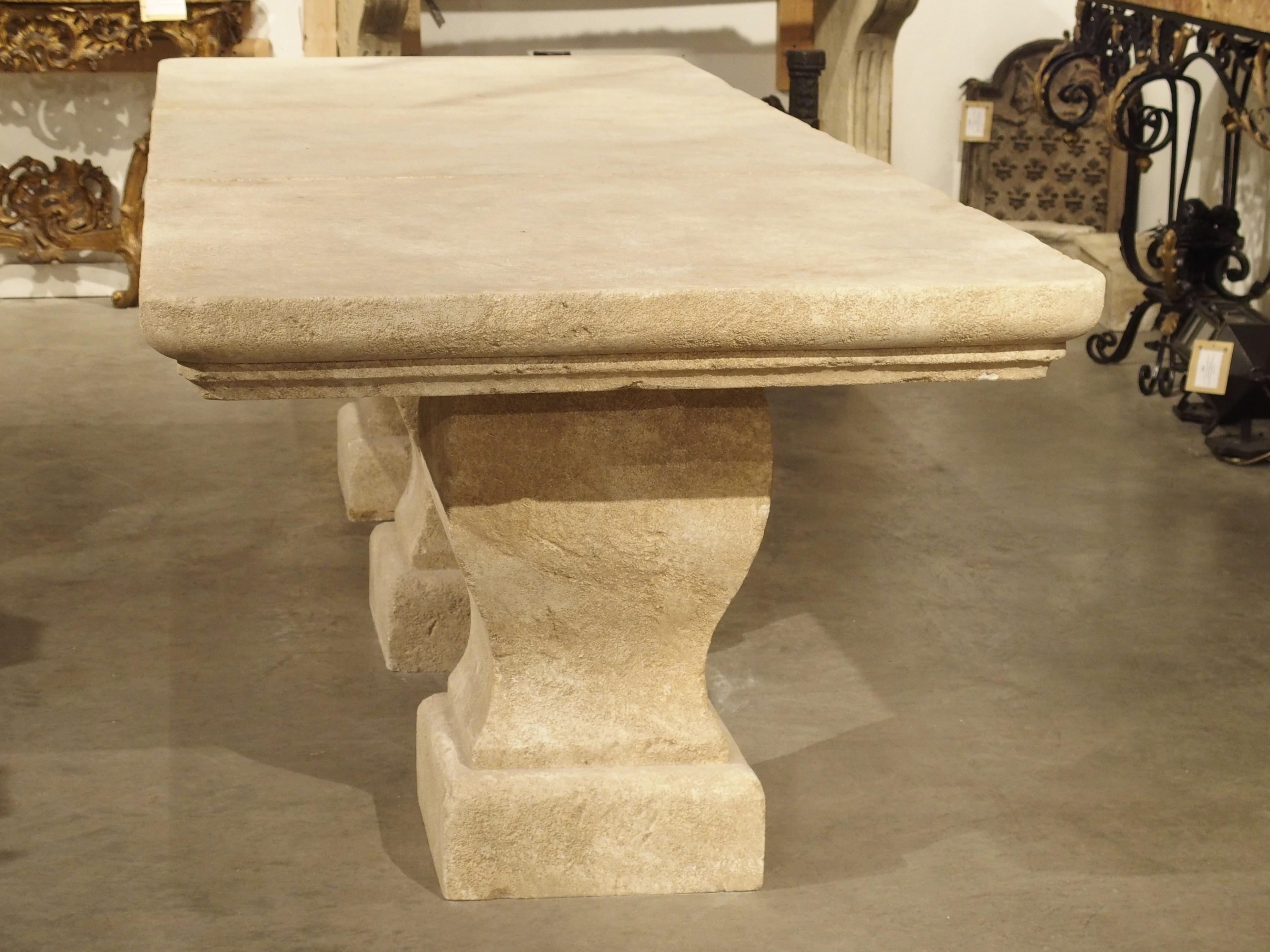 Carved 3-Section Limestone Dining Table from Provence, France 10