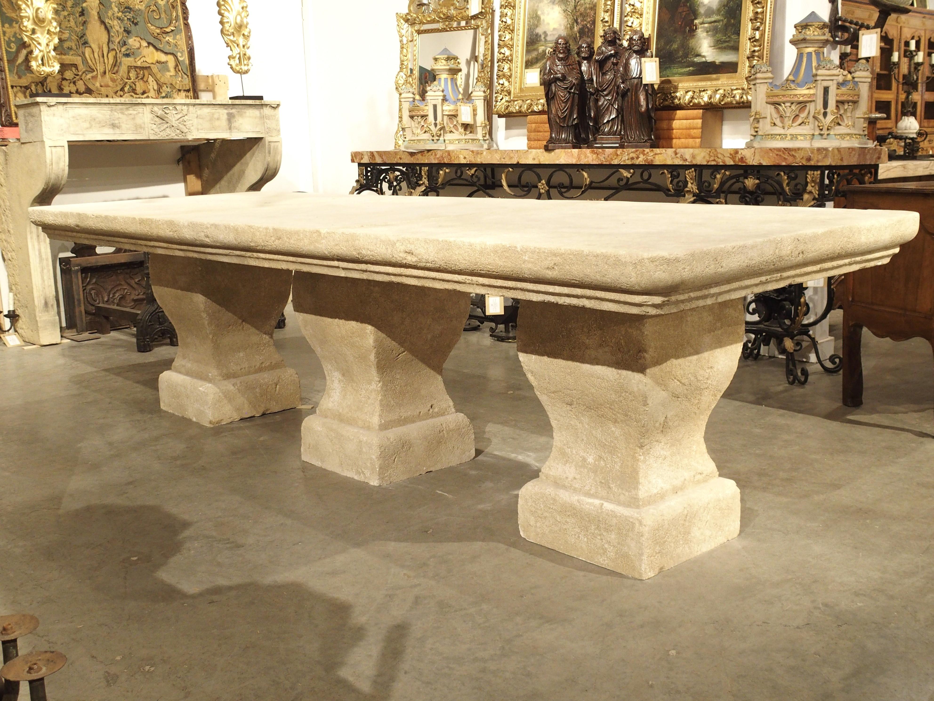 Carved 3-Section Limestone Dining Table from Provence, France 12