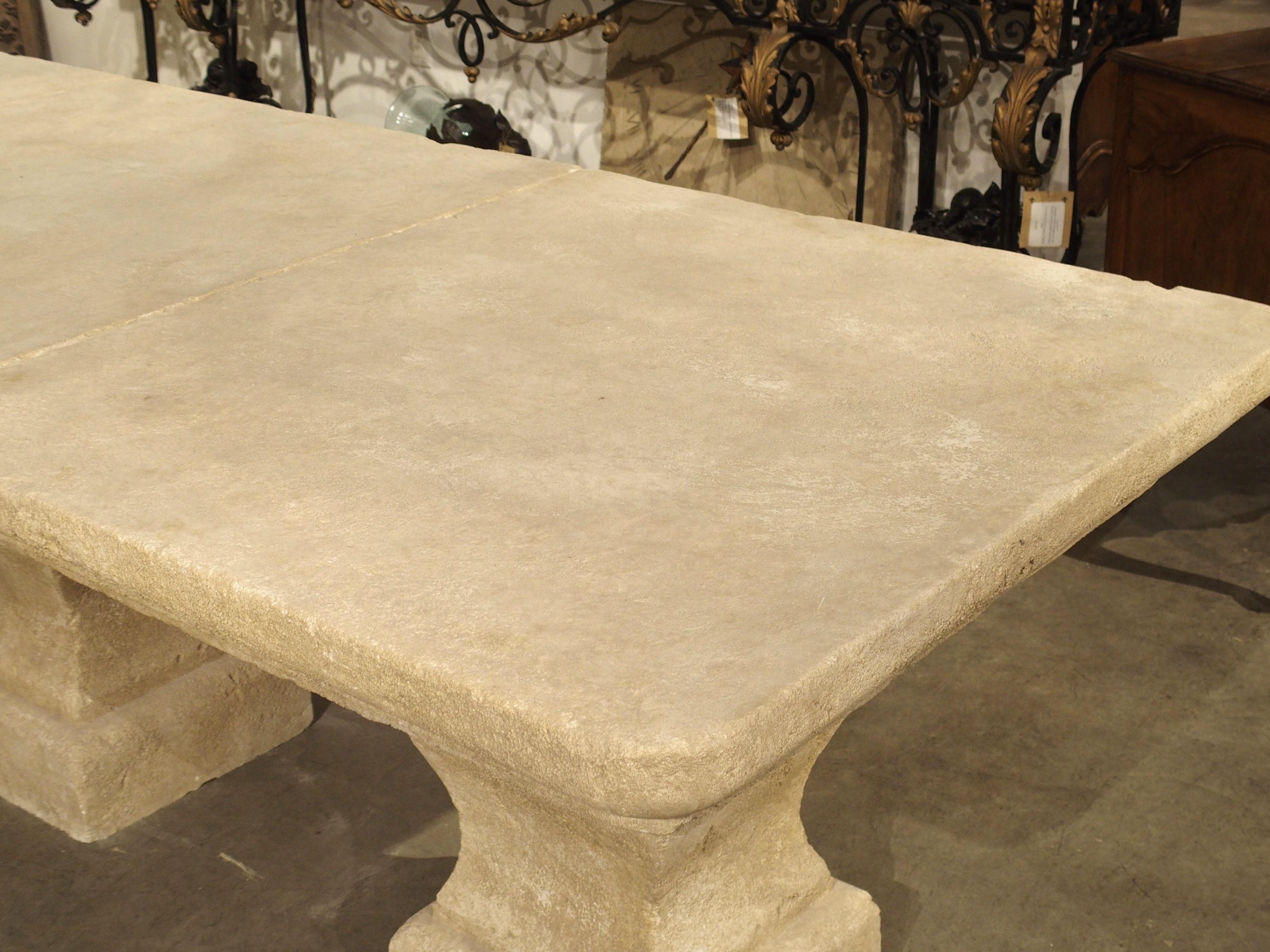 Hand-Carved Carved 3-Section Limestone Dining Table from Provence, France