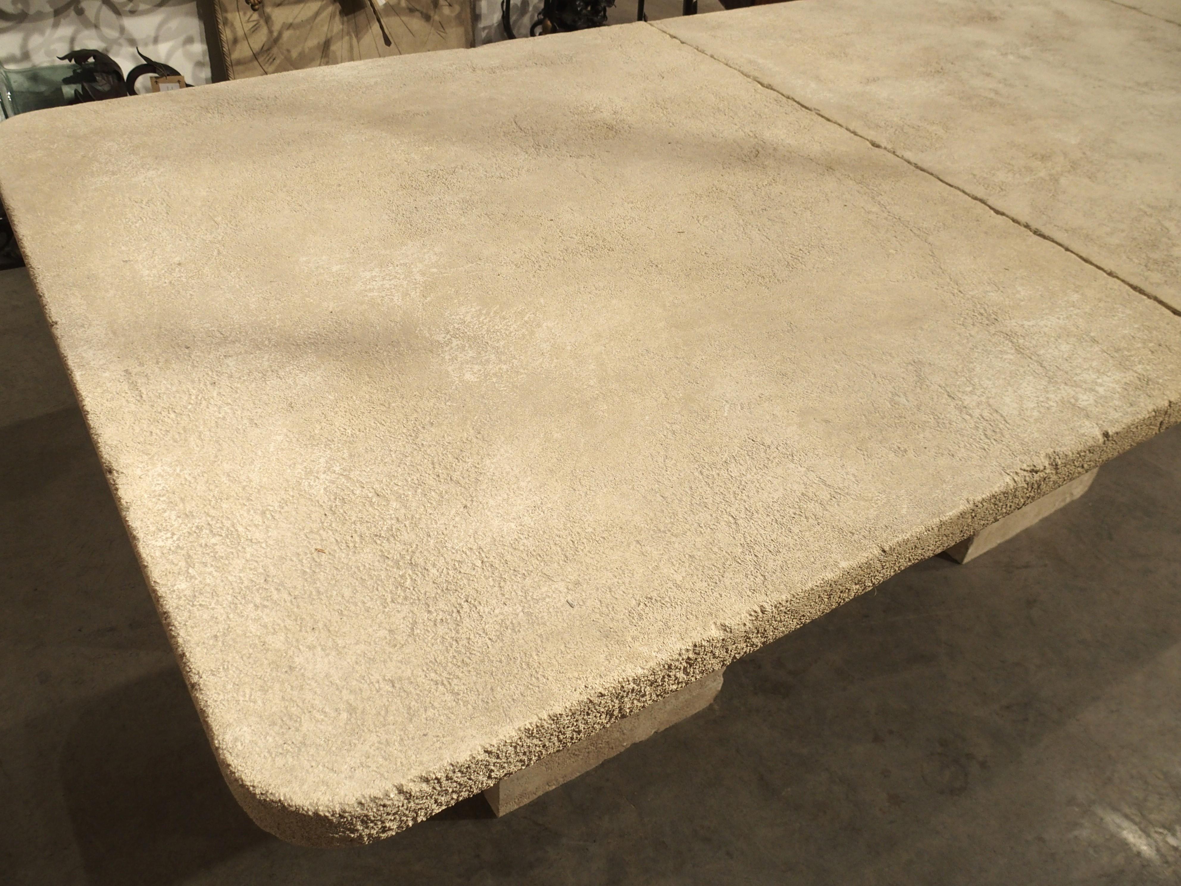 Contemporary Carved 3-Section Limestone Dining Table from Provence, France