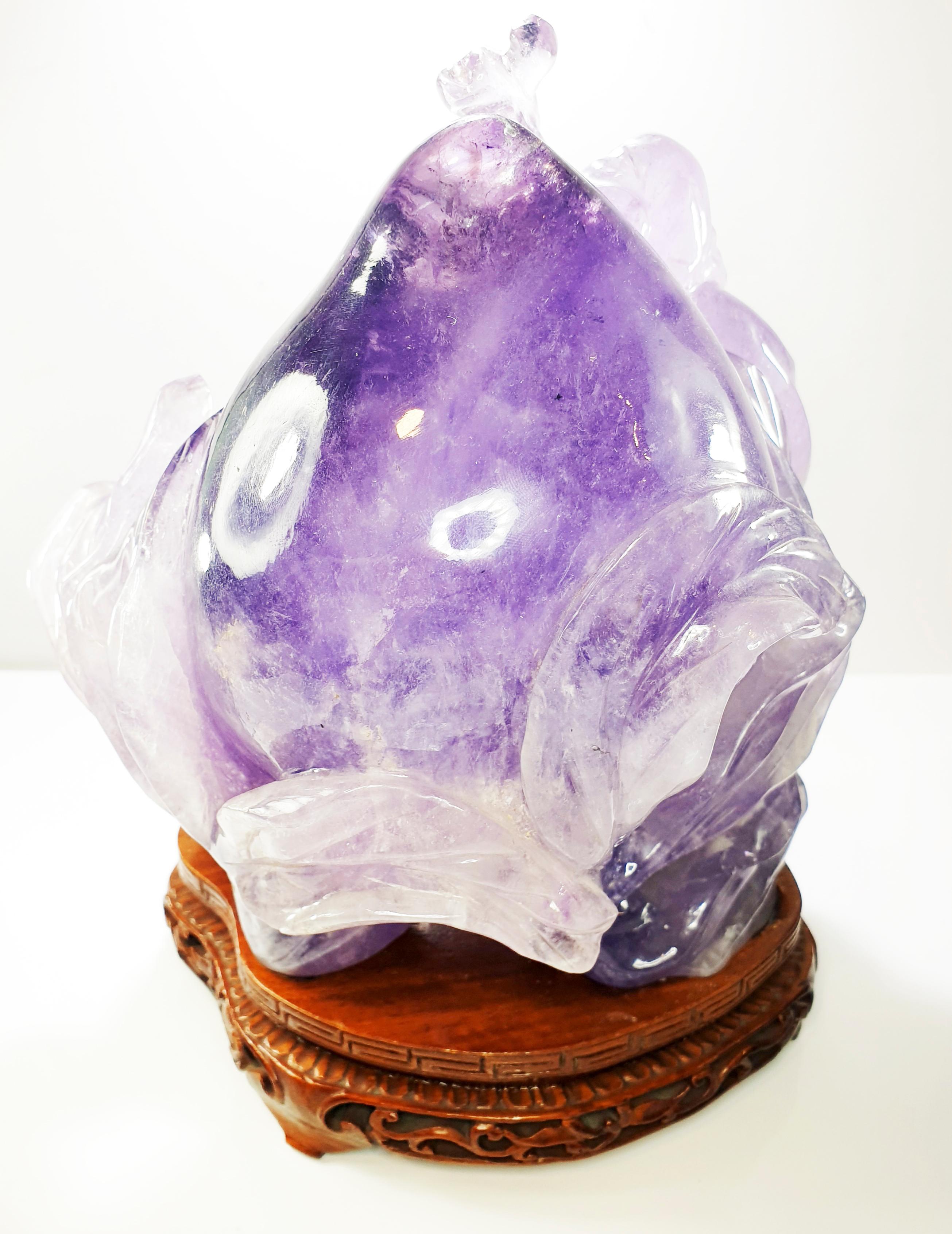 Artisan Carved 3.5kg Hardstone Amethyst Figure of Shoulao the Inmortal Chinese God For Sale
