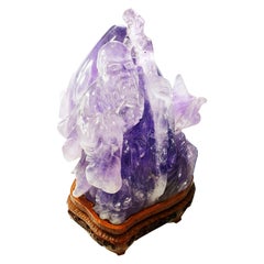 Used Carved 3.5kg Hardstone Amethyst Figure of Shoulao the Inmortal Chinese God