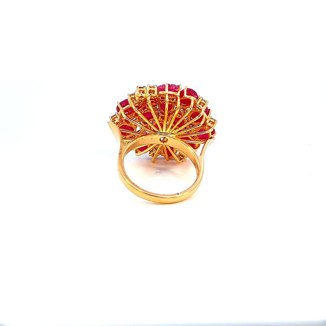 Carved 3.80 Carat Ruby and 0.85 Carats Diamond 18K Gold Ring  For Sale 1