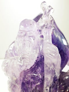 Figura di Shoulao, dio cinese immortale, scolpita in pietra dura da 3,5 kg.