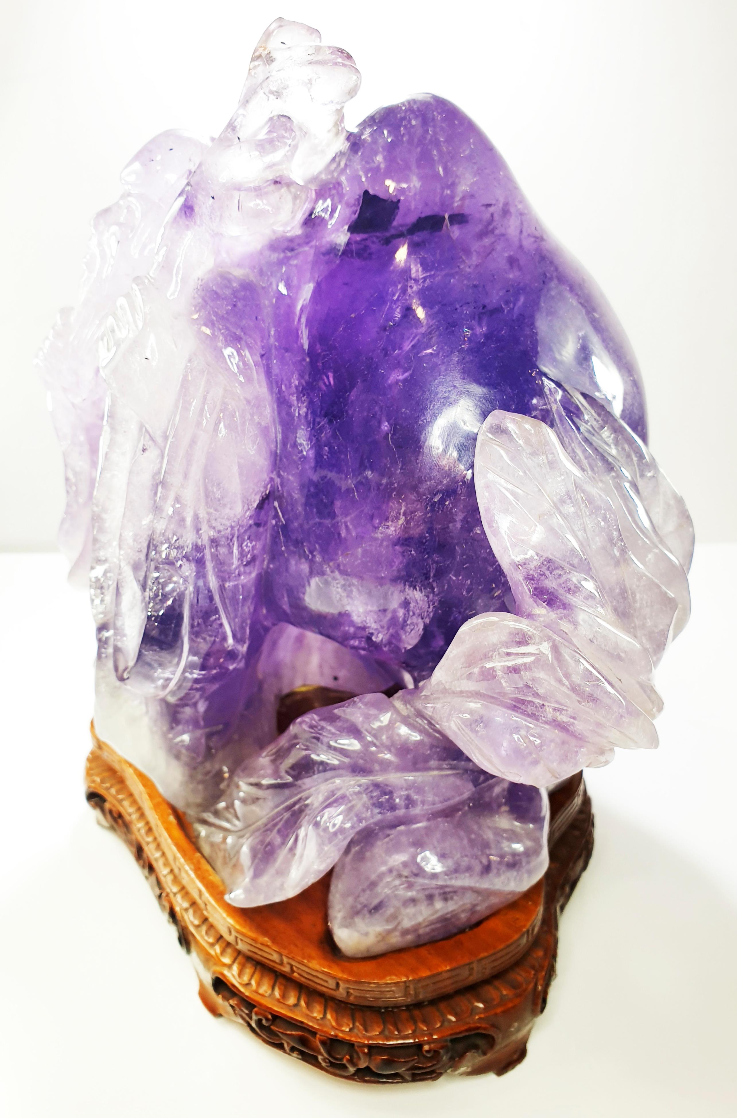 Artisan Carved 3.5kg Hardstone Amethyst Figure of Shoulao the Inmortal Chinese God For Sale