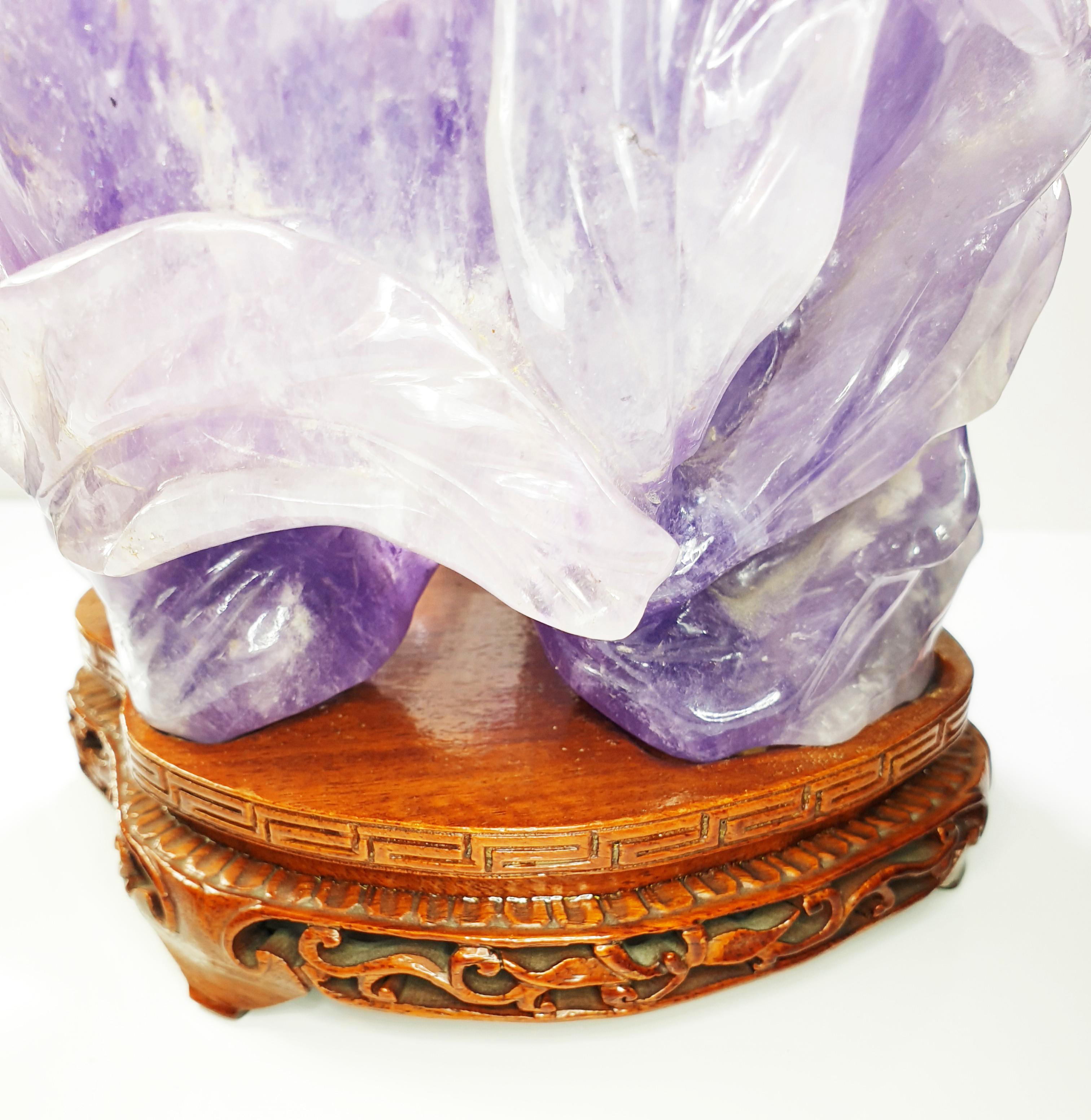 Ball Cut Carved 3.5kg Hardstone Amethyst Figure of Shoulao the Inmortal Chinese God For Sale