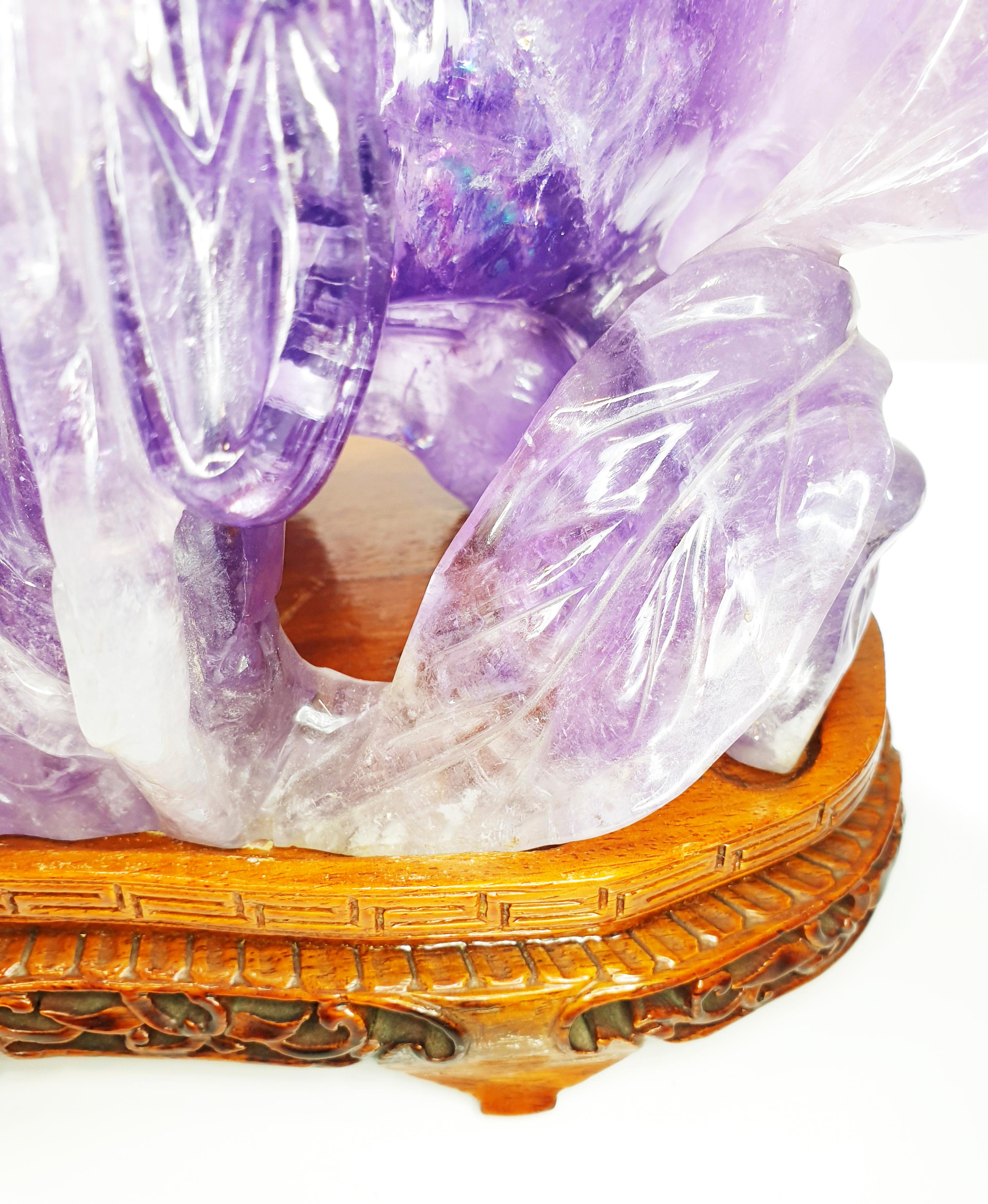 Carved 3.5kg Hardstone Amethyst Figure of Shoulao the Inmortal Chinese God In Excellent Condition For Sale In Bilbao, ES