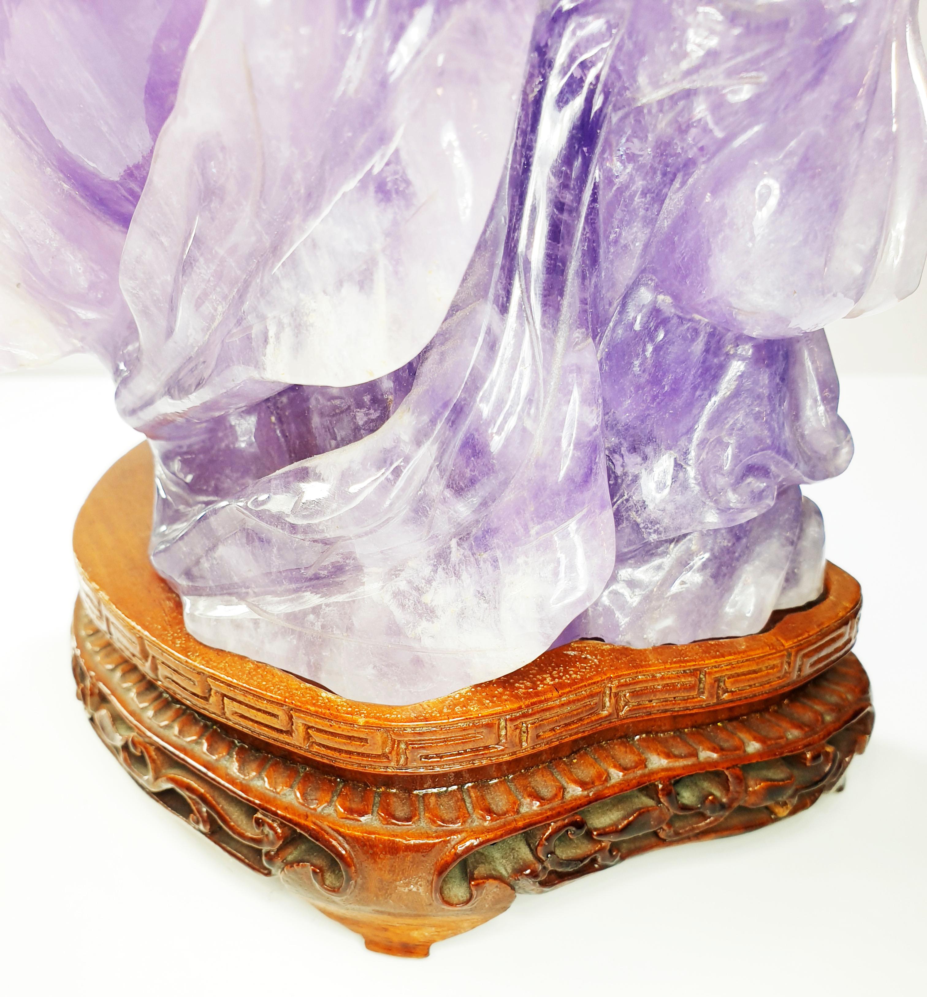Women's or Men's Carved 3.5kg Hardstone Amethyst Figure of Shoulao the Inmortal Chinese God For Sale