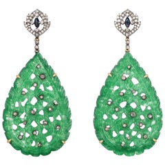 Carved 53.6 Carat Jade Diamond Earrings