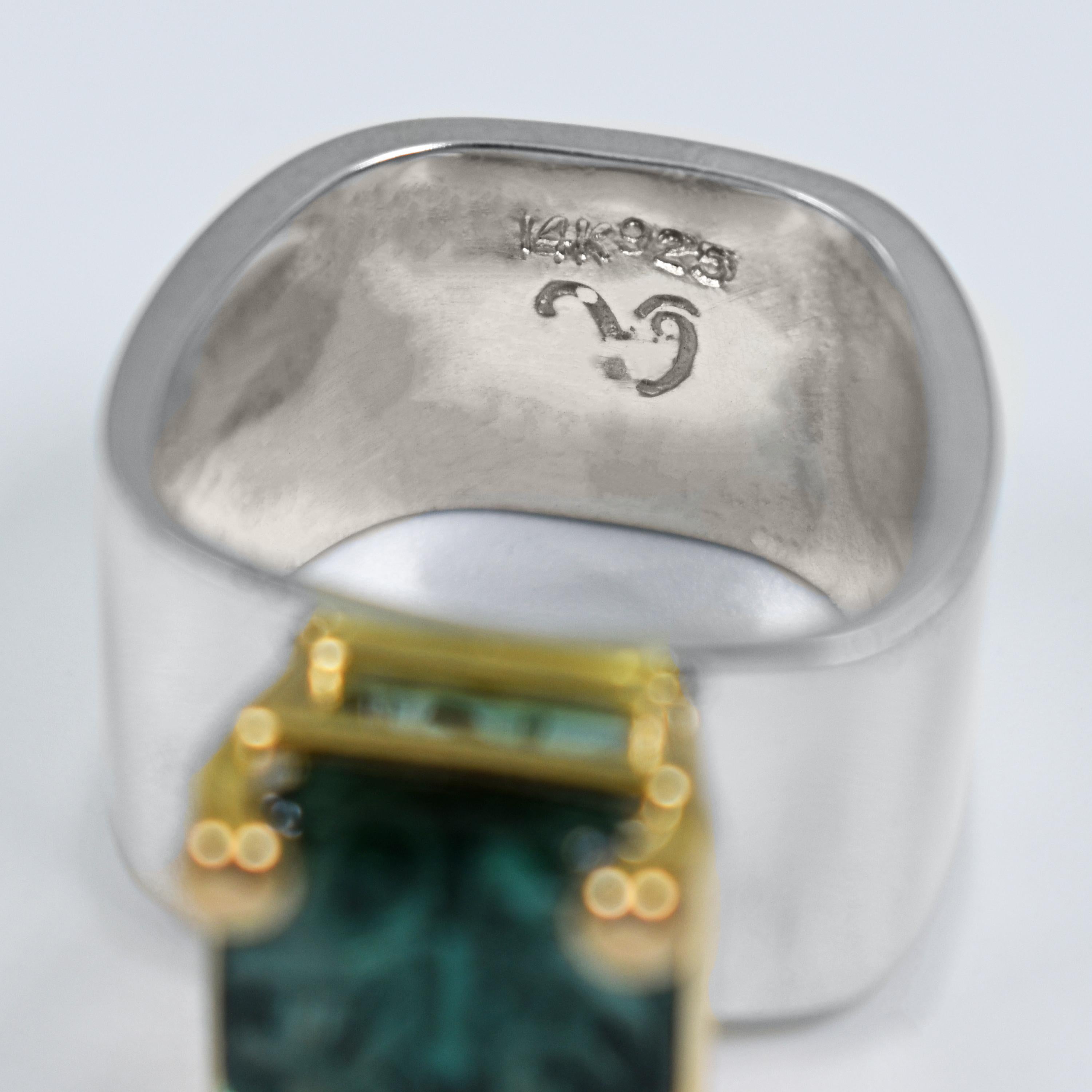 Carved 5.39 Carat Indicolite Tourmaline Two-Tone Cocktail Ring In New Condition In Naples, FL