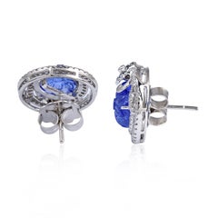 Carved 7.16 Carat Tanzanite 18 Karat Gold Diamond Stud Earrings