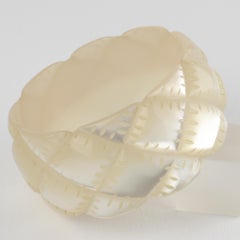 Carved Acrylic Lucite Extra-Wide Bangle Bracelet in Pearlized Cream-White