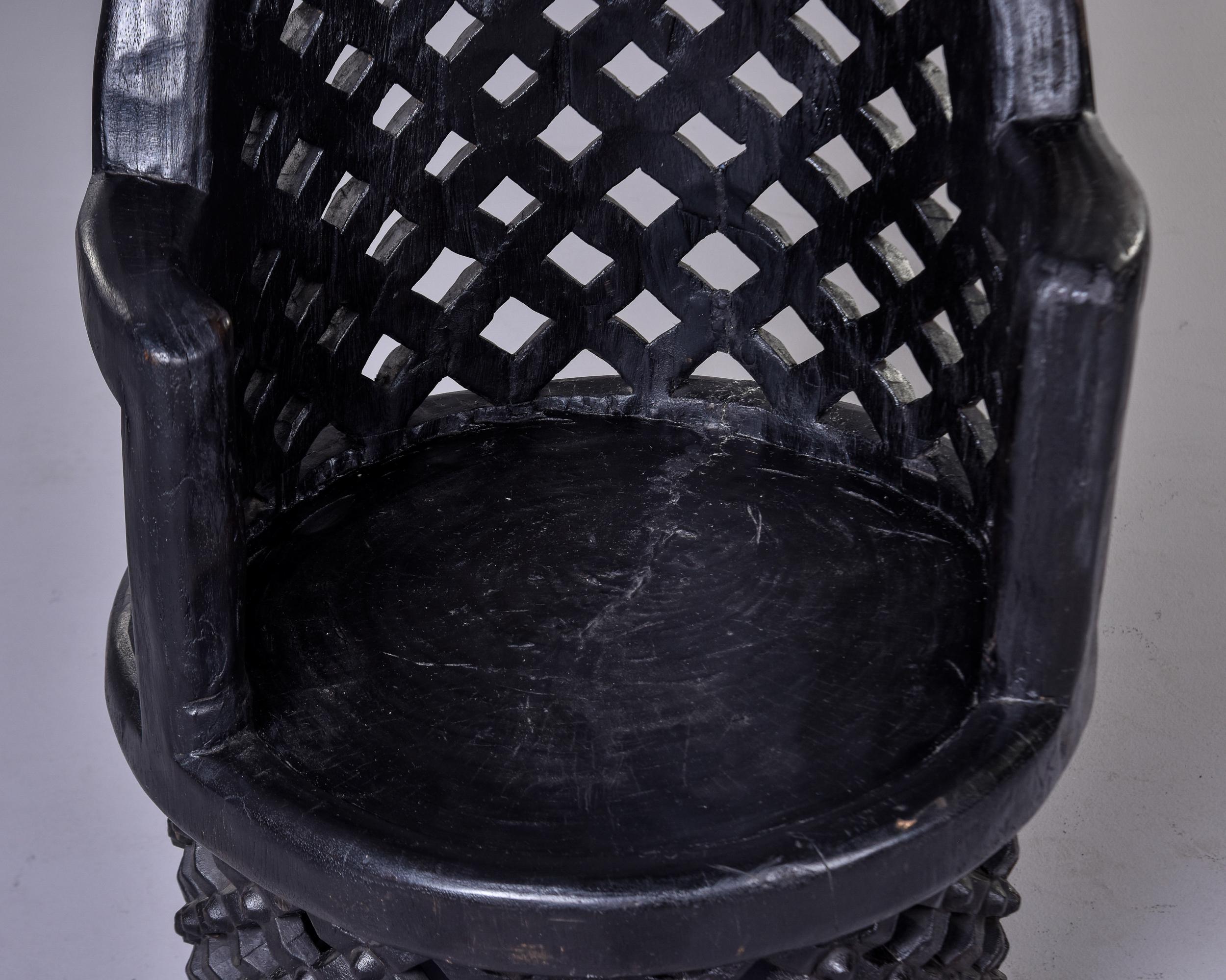 Wood Carved African Bamileke Throne Chair For Sale