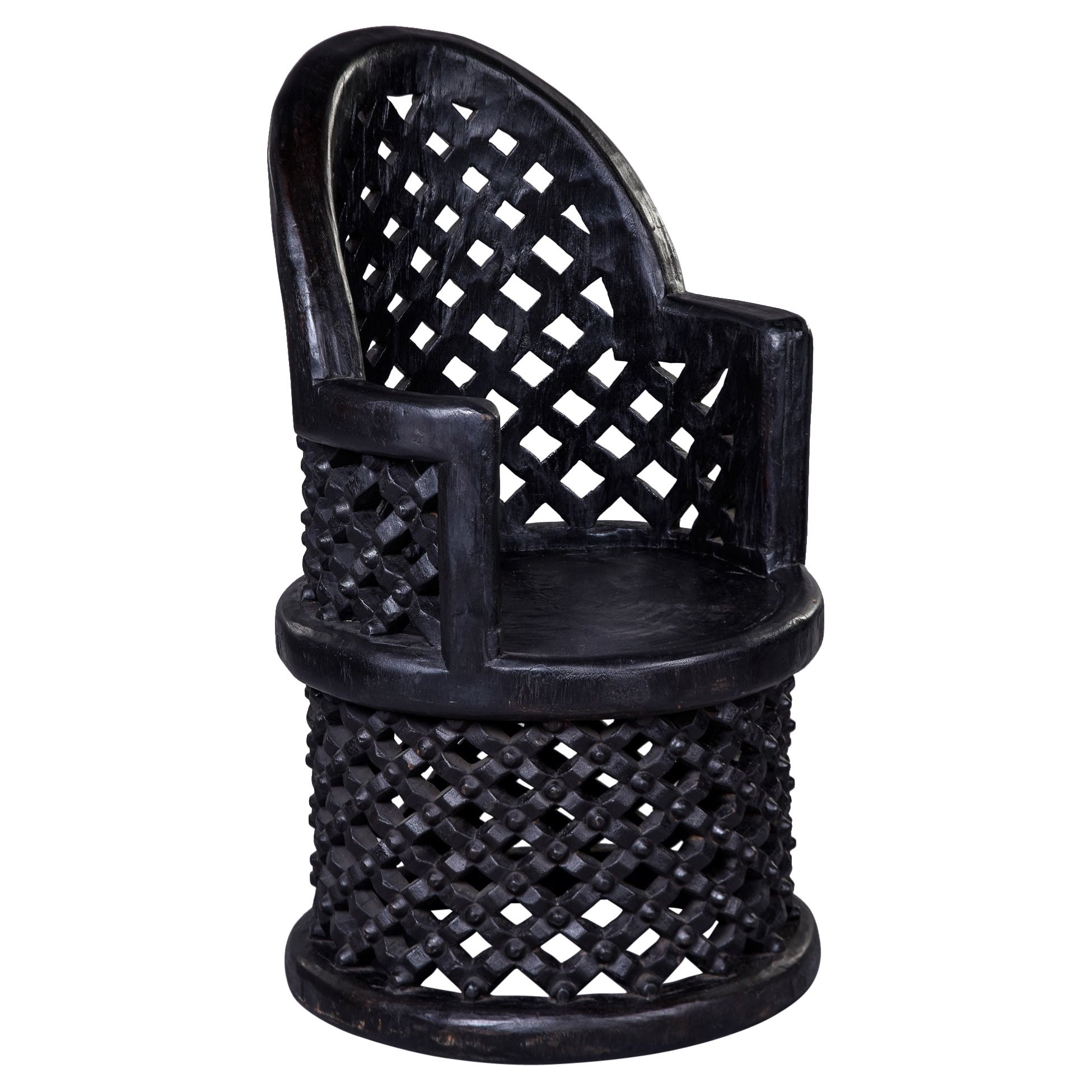 Chaise trône africaine sculptée Bamileke