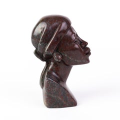 Carved African Bloodstone Bust Sculpture