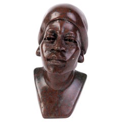 Carved African Bloodstone Bust Sculpture 