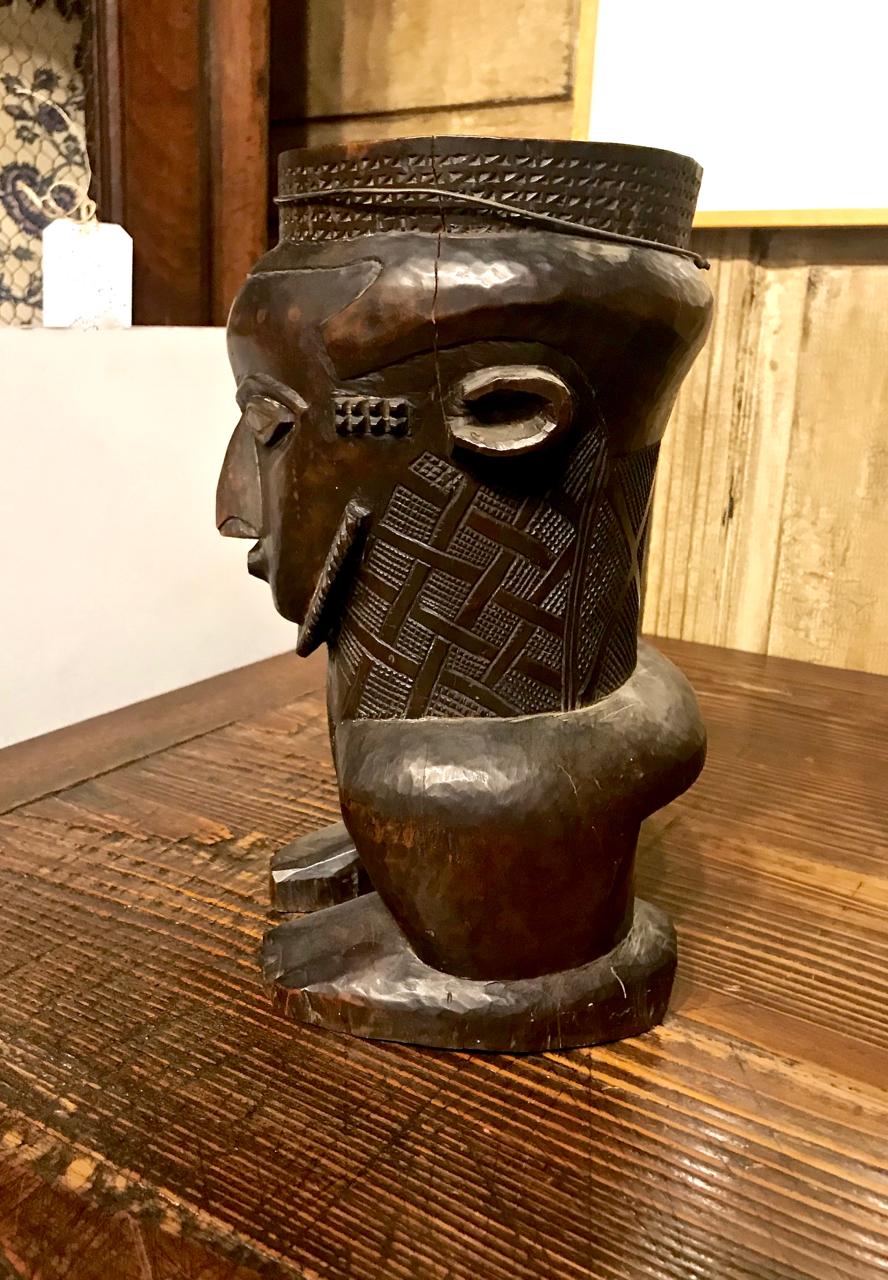 Hand-Carved Carved African Figural Urns, Mid-20th Century For Sale