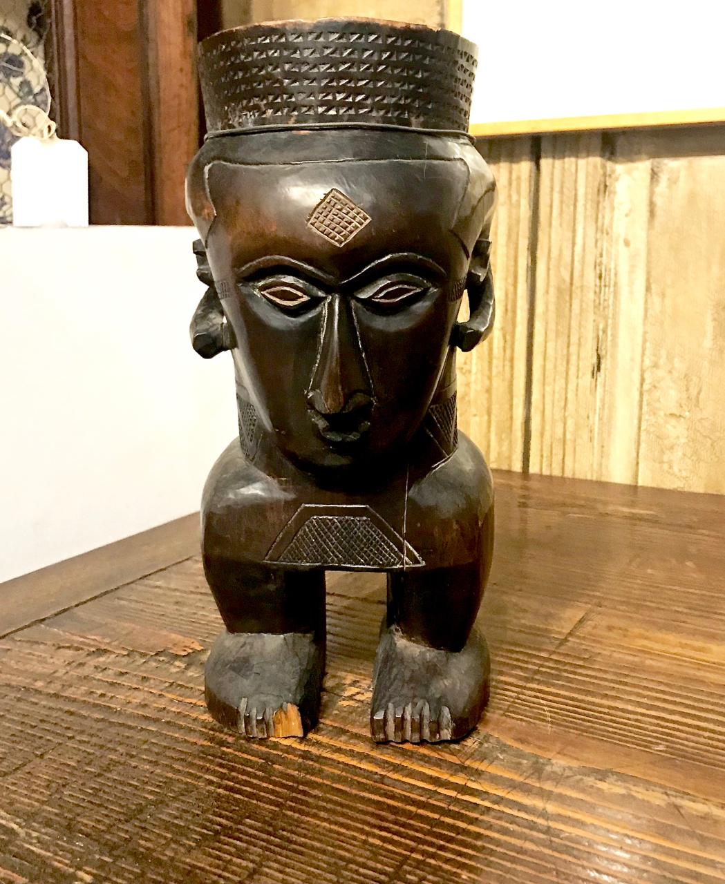 Wood Carved African Figural Urns, Mid-20th Century For Sale